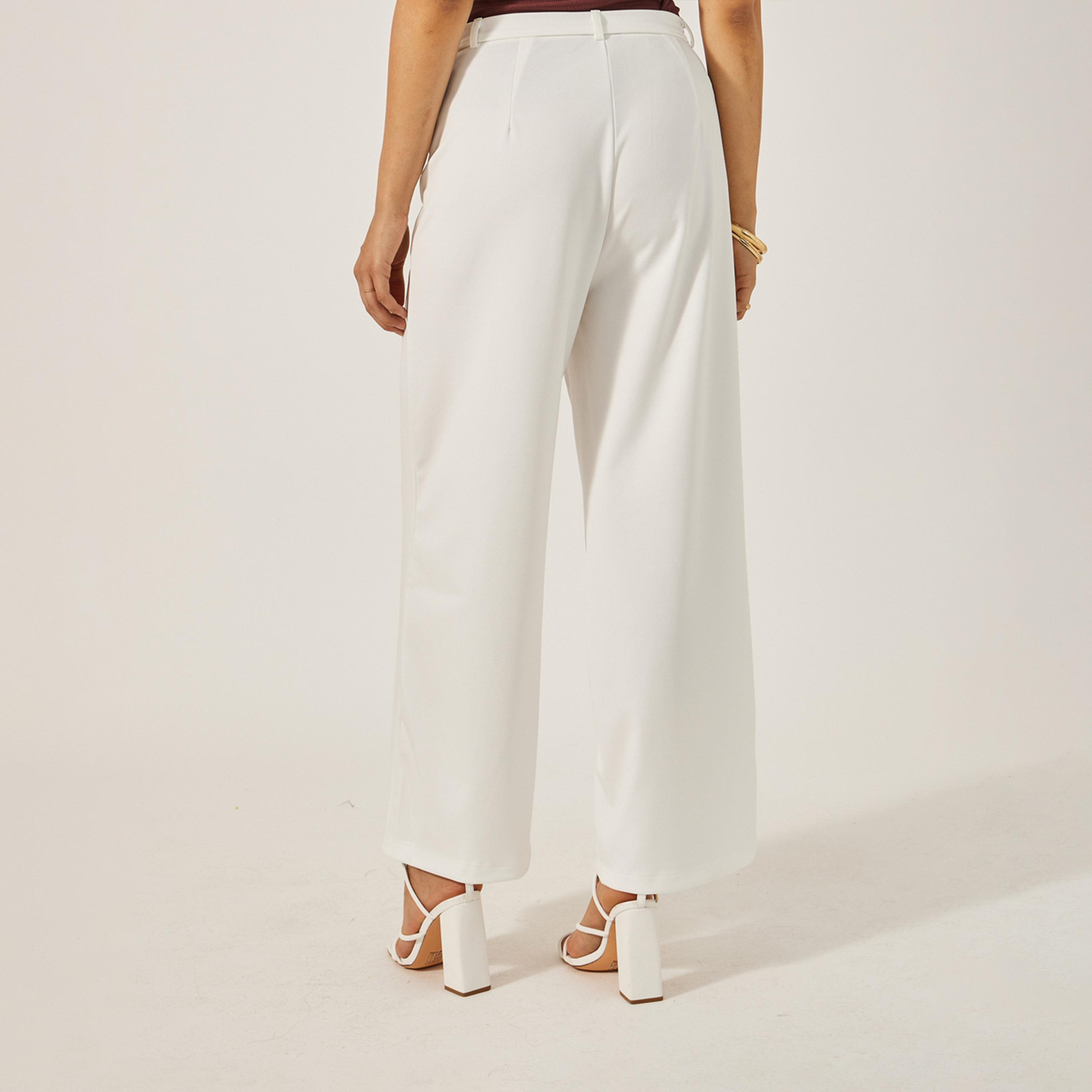 ستايلي - بنطال بخصر متوسط الارتفاع وواسع الساق مع تفاصيل ثنيات-women-clothing-bottoms-trousers-image-4