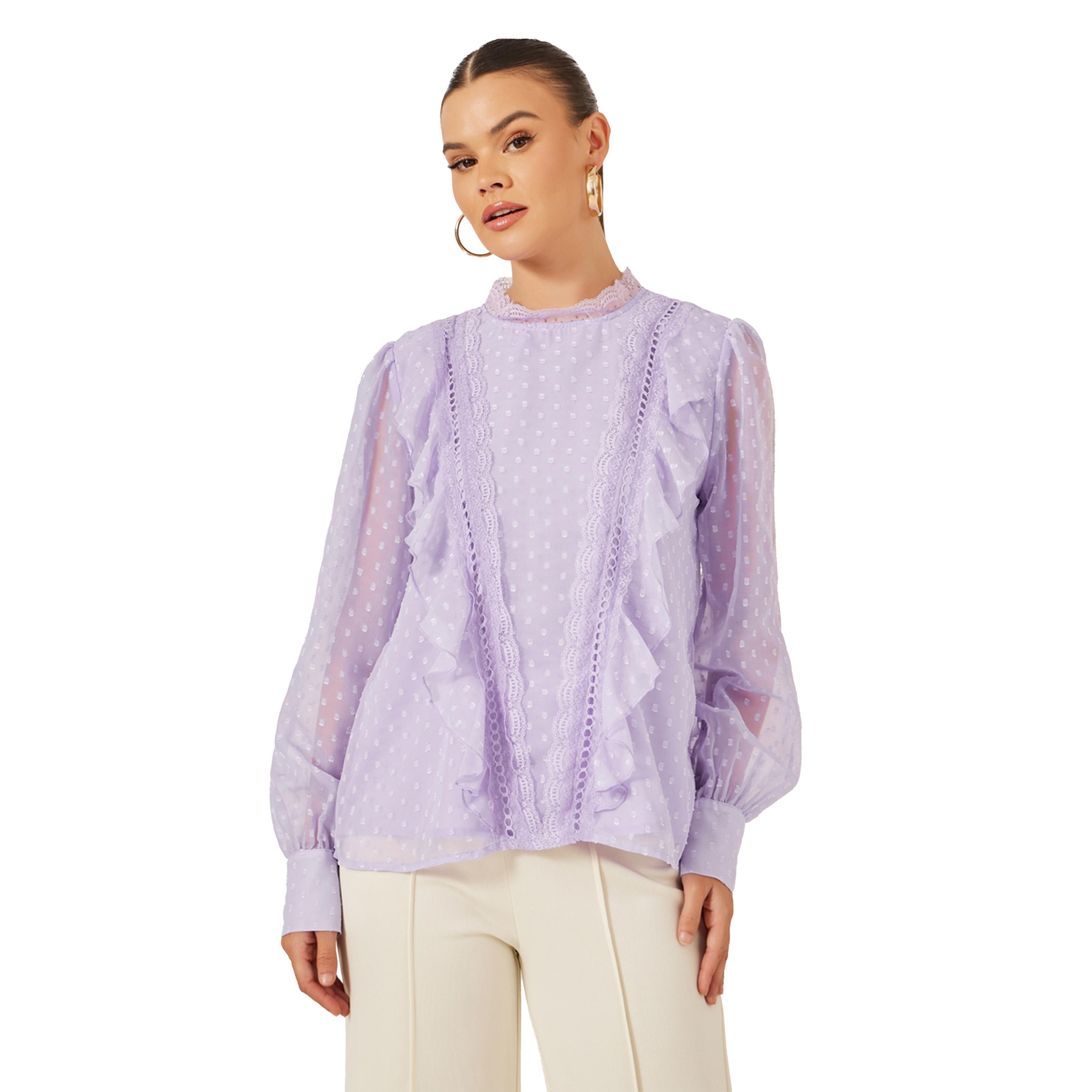 ستايلي - بلوزة دوبي بأكمام منفوخة وتفاصيل دانتيل-women-clothing-shirtsandblouses-blouses-image-2