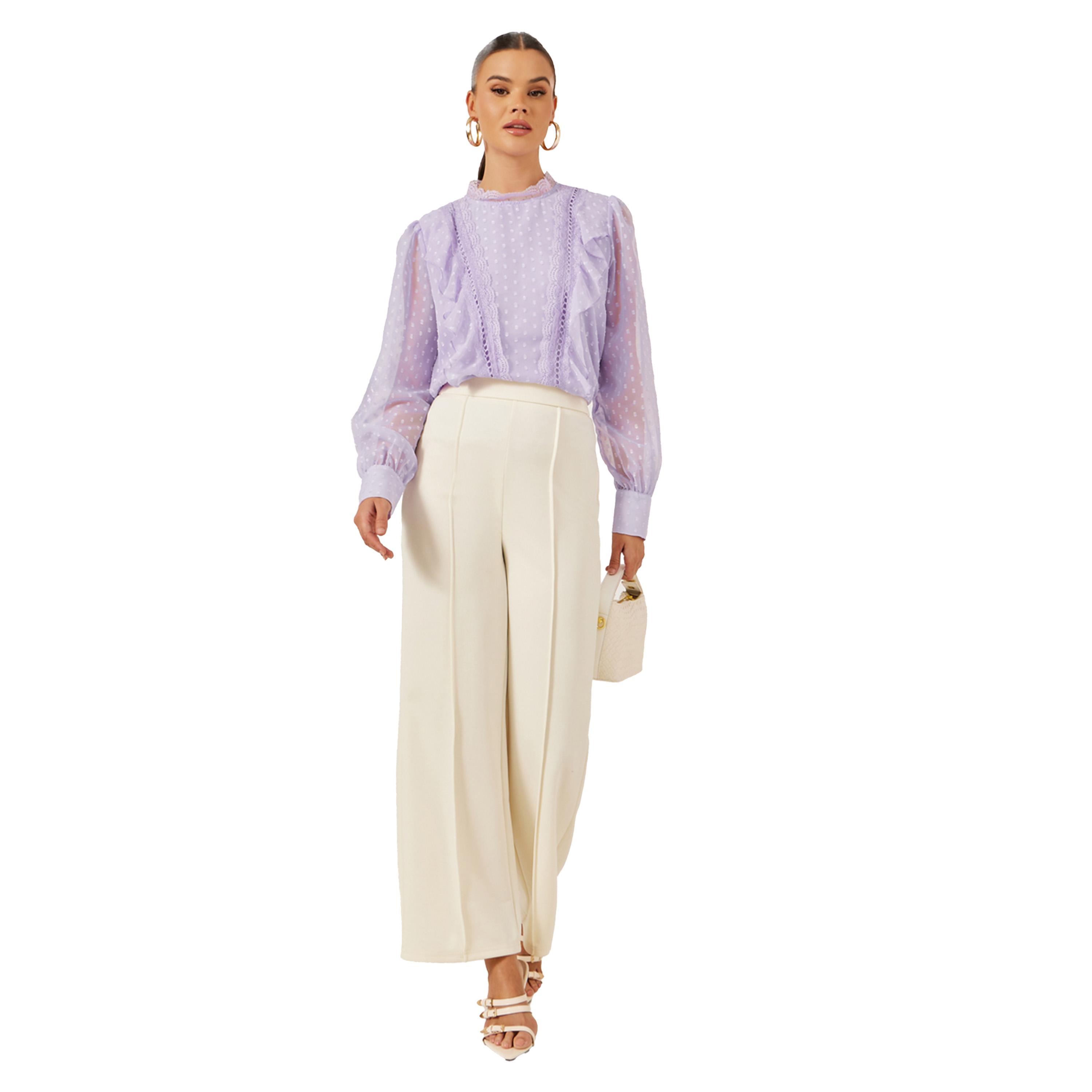 ستايلي - بلوزة دوبي بأكمام منفوخة وتفاصيل دانتيل-women-clothing-shirtsandblouses-blouses-image-3