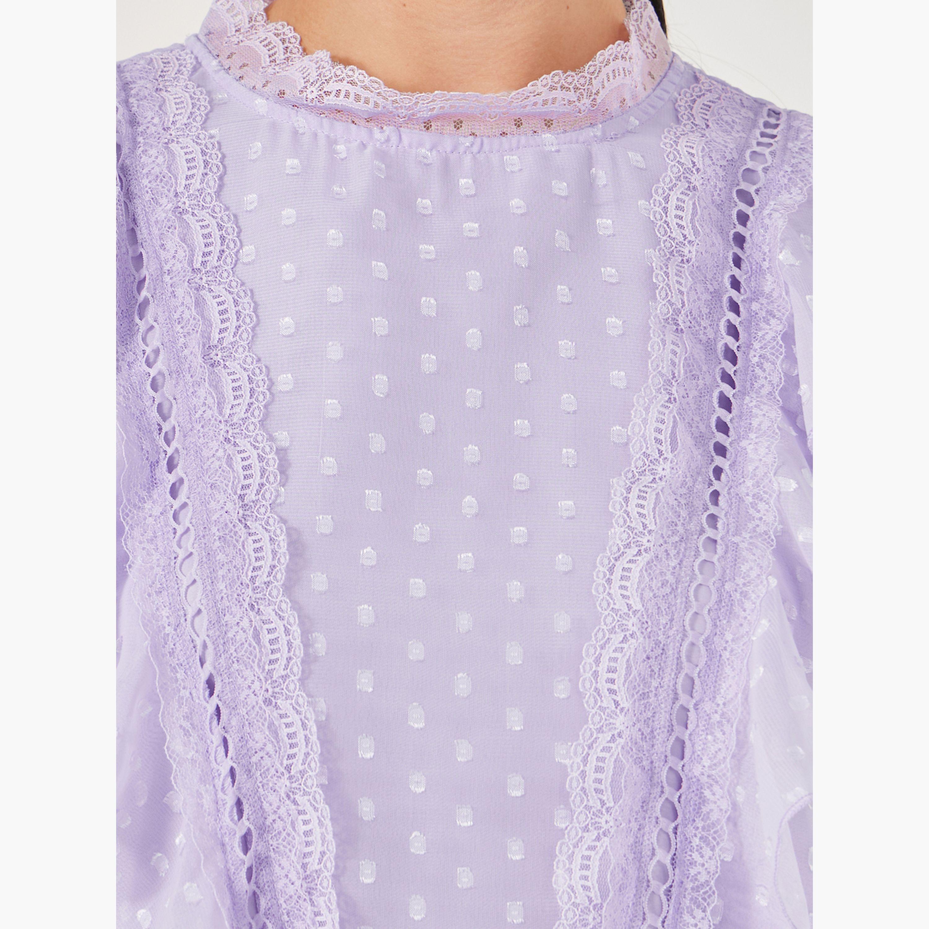 ستايلي - بلوزة دوبي بأكمام منفوخة وتفاصيل دانتيل-women-clothing-shirtsandblouses-blouses-image-4