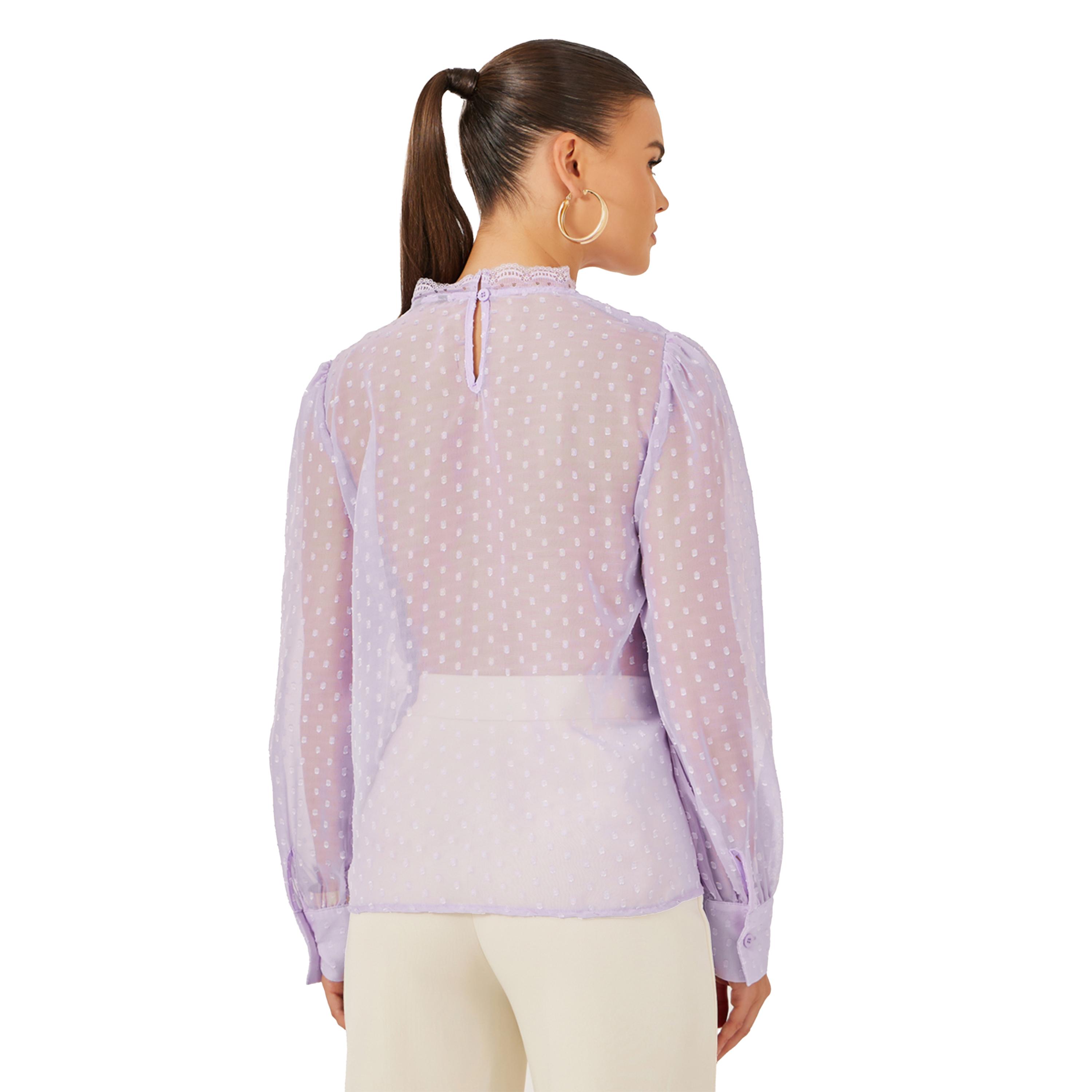 ستايلي - بلوزة دوبي بأكمام منفوخة وتفاصيل دانتيل-women-clothing-shirtsandblouses-blouses-image-5
