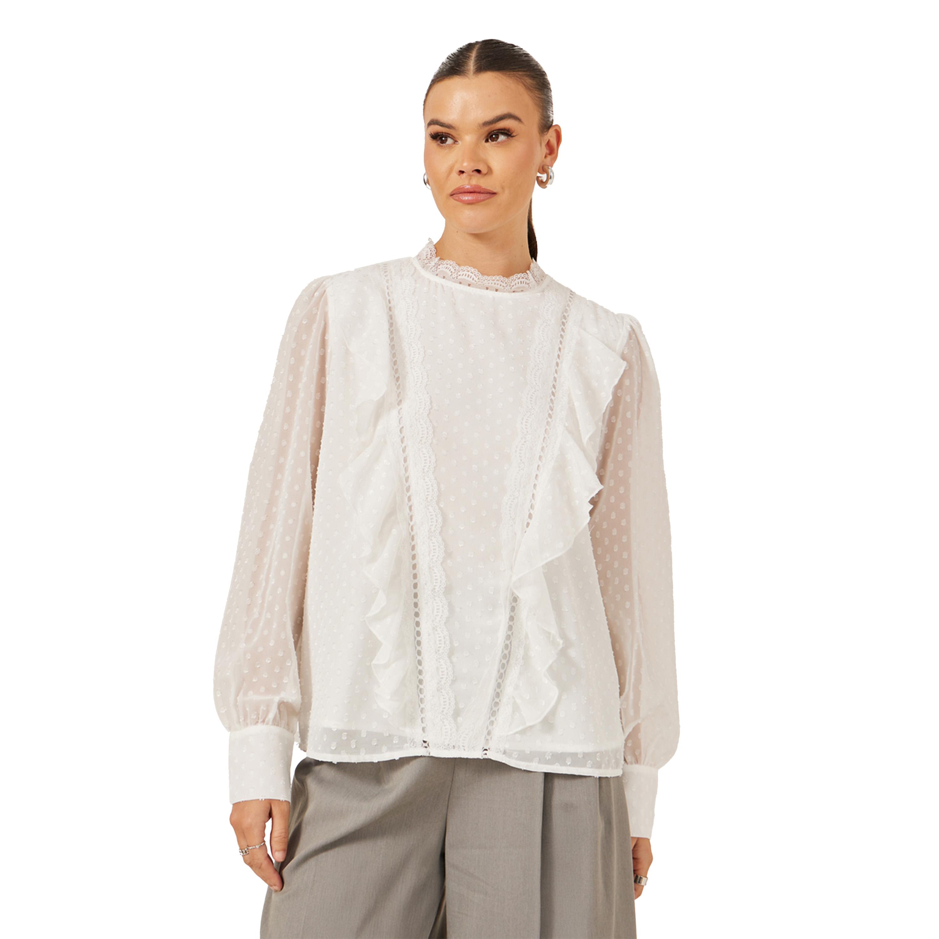 Styli Dobby Ruffled Balloon Sleeves Blouse with Lace Insert-women-clothing-shirtsandblouses-blouses-image-2