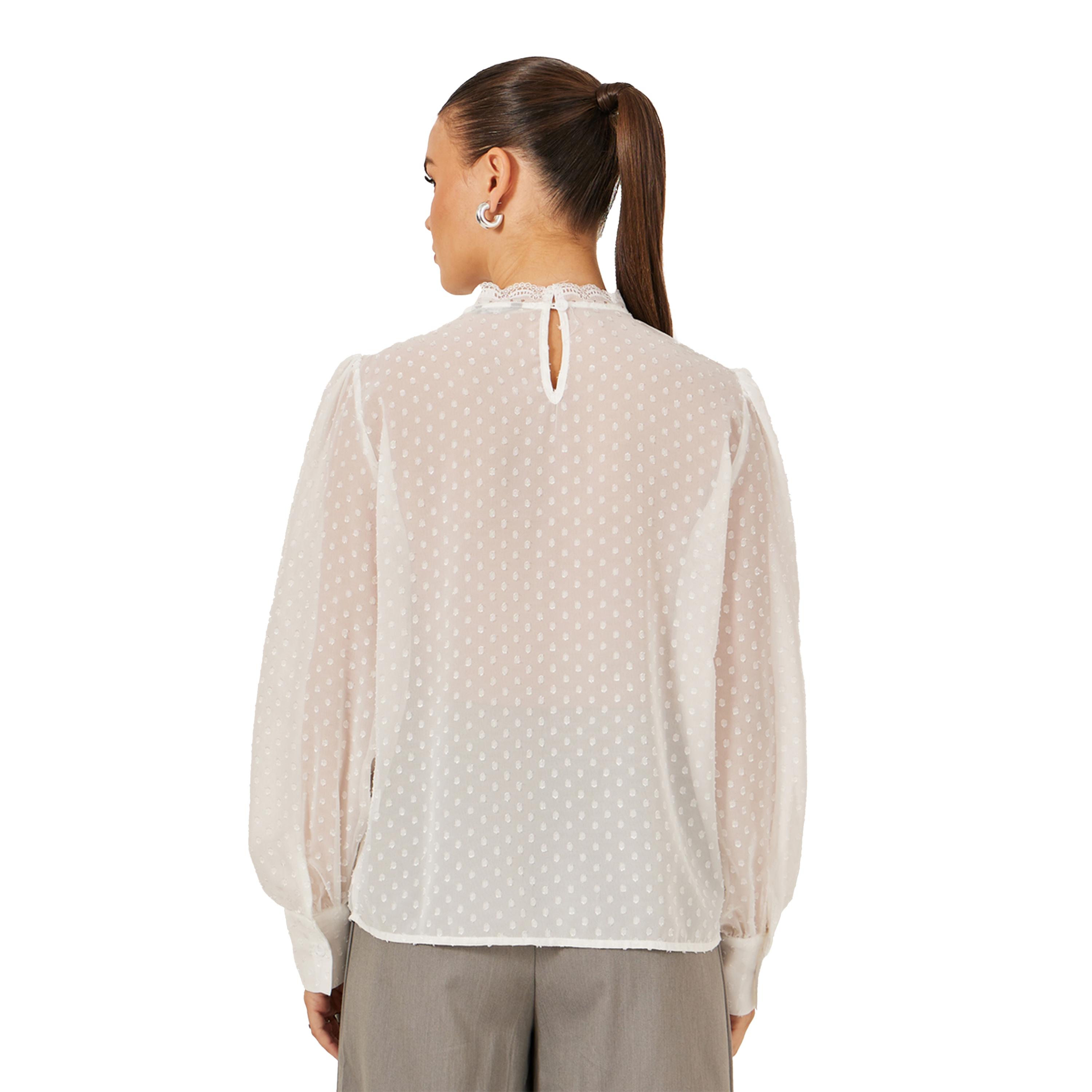 Styli Dobby Ruffled Balloon Sleeves Blouse with Lace Insert-women-clothing-shirtsandblouses-blouses-image-5