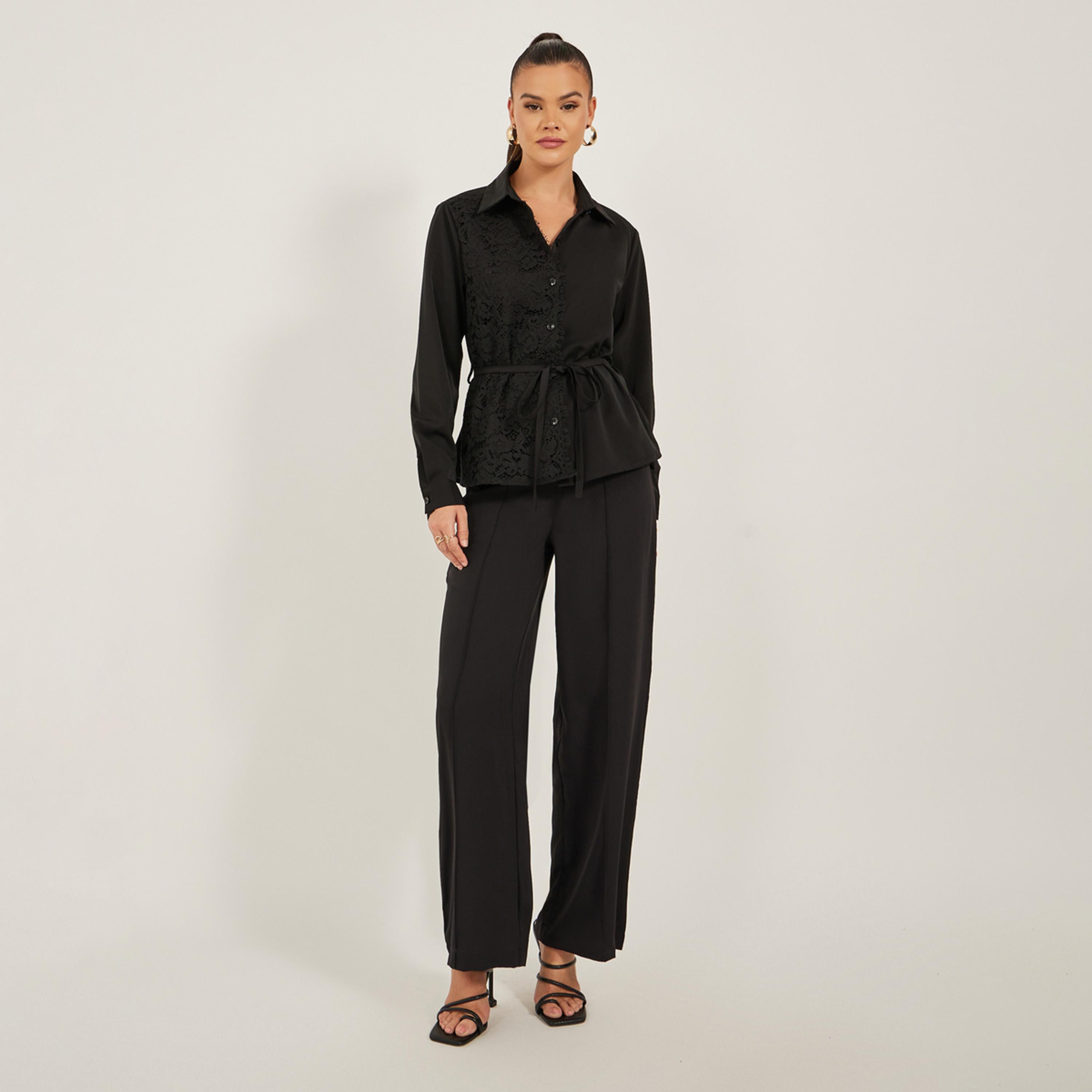 ستايلي - قميص بقصّة عادية مزيّن بالدانتيل مع تفاصيل ربطة-women-clothing-shirtsandblouses-shirts-image-2