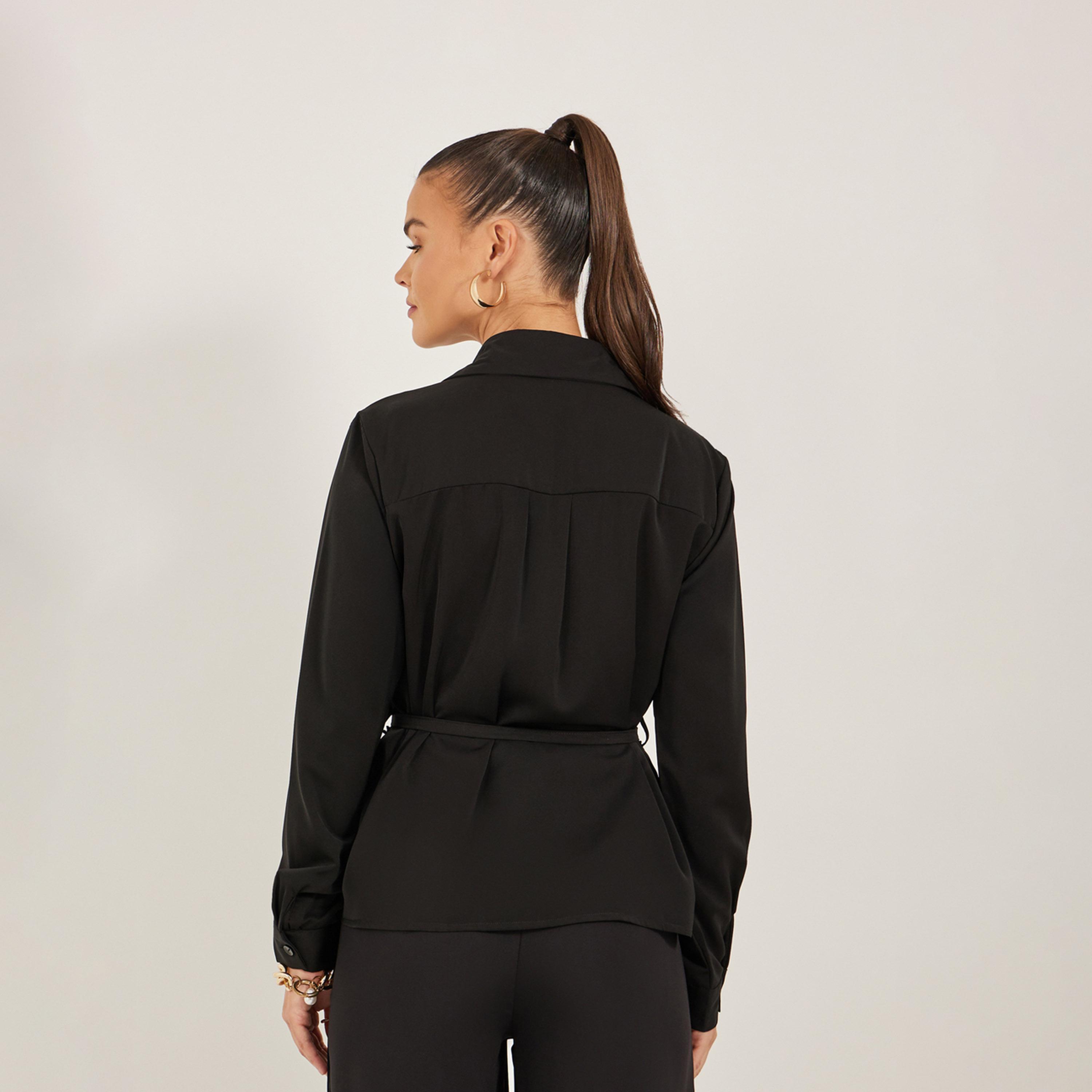 ستايلي - قميص بقصّة عادية مزيّن بالدانتيل مع تفاصيل ربطة-women-clothing-shirtsandblouses-shirts-image-4