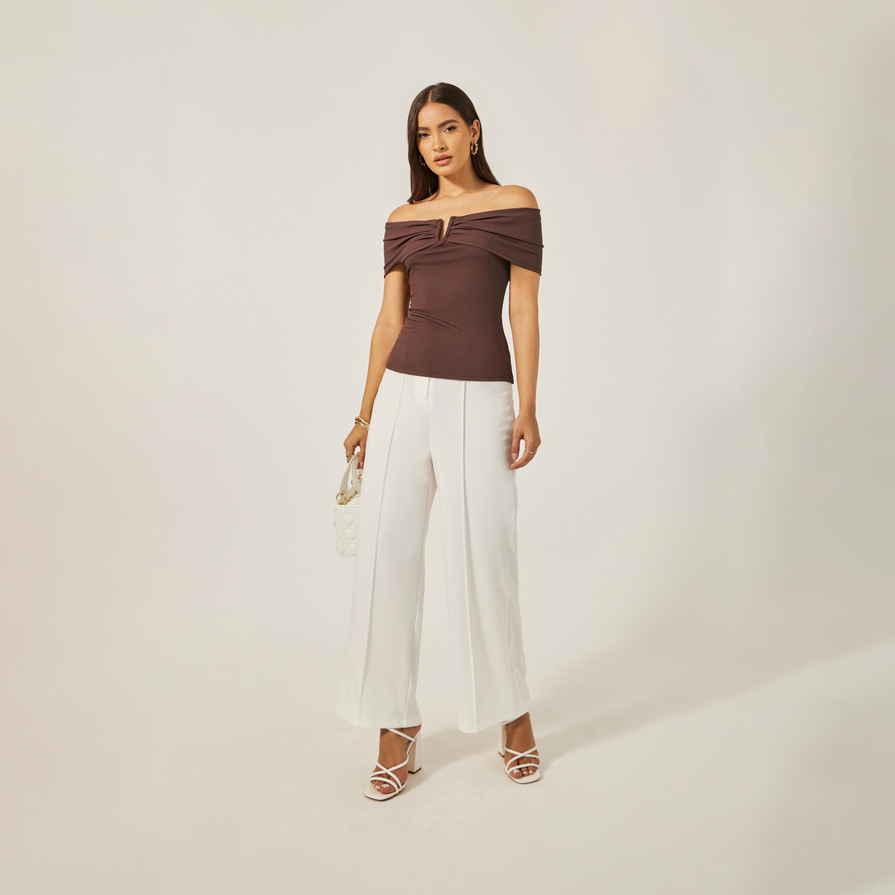 ستايلي - بلوزة مضلعة محبوكة ملائمة للجسم بأكتاف مكشوفة-women-clothing-shirtsandblouses-blouses-image-2