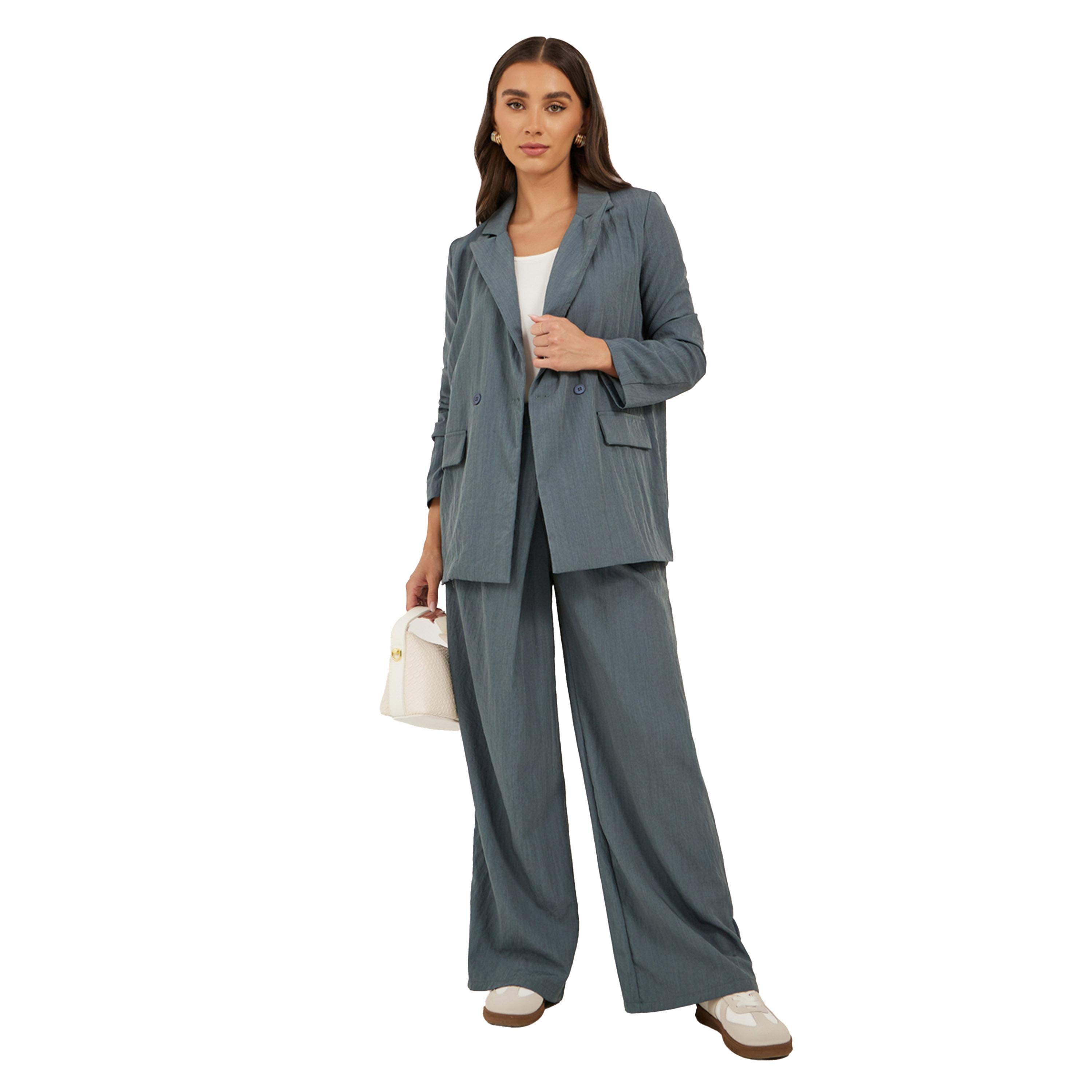 ستايلي -  بنطال ساق واسعة من قماش التويل المتين مع حزام خصر متقاطع-women-clothing-bottoms-trousers-image-1