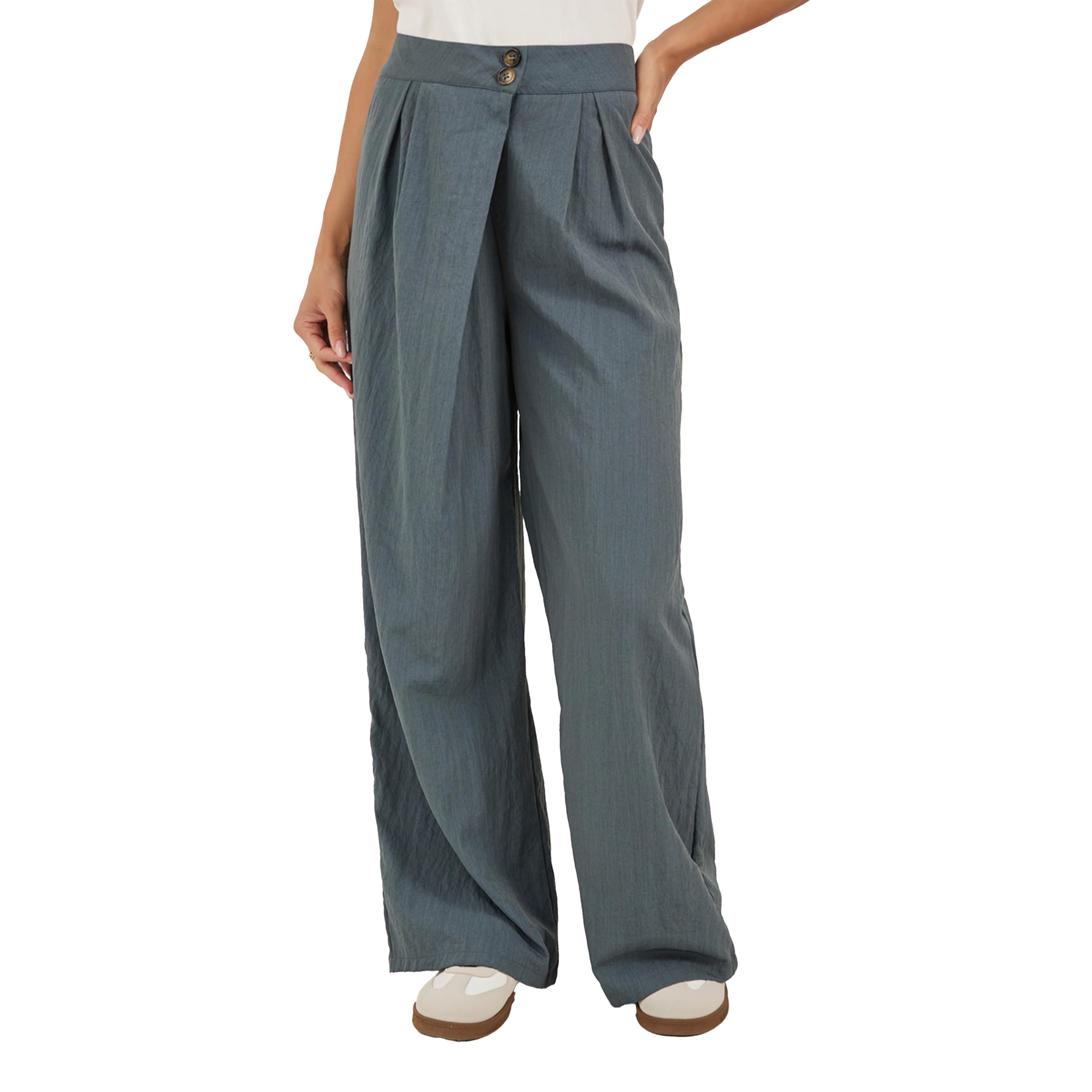 ستايلي -  بنطال ساق واسعة من قماش التويل المتين مع حزام خصر متقاطع-women-clothing-bottoms-trousers-image-2