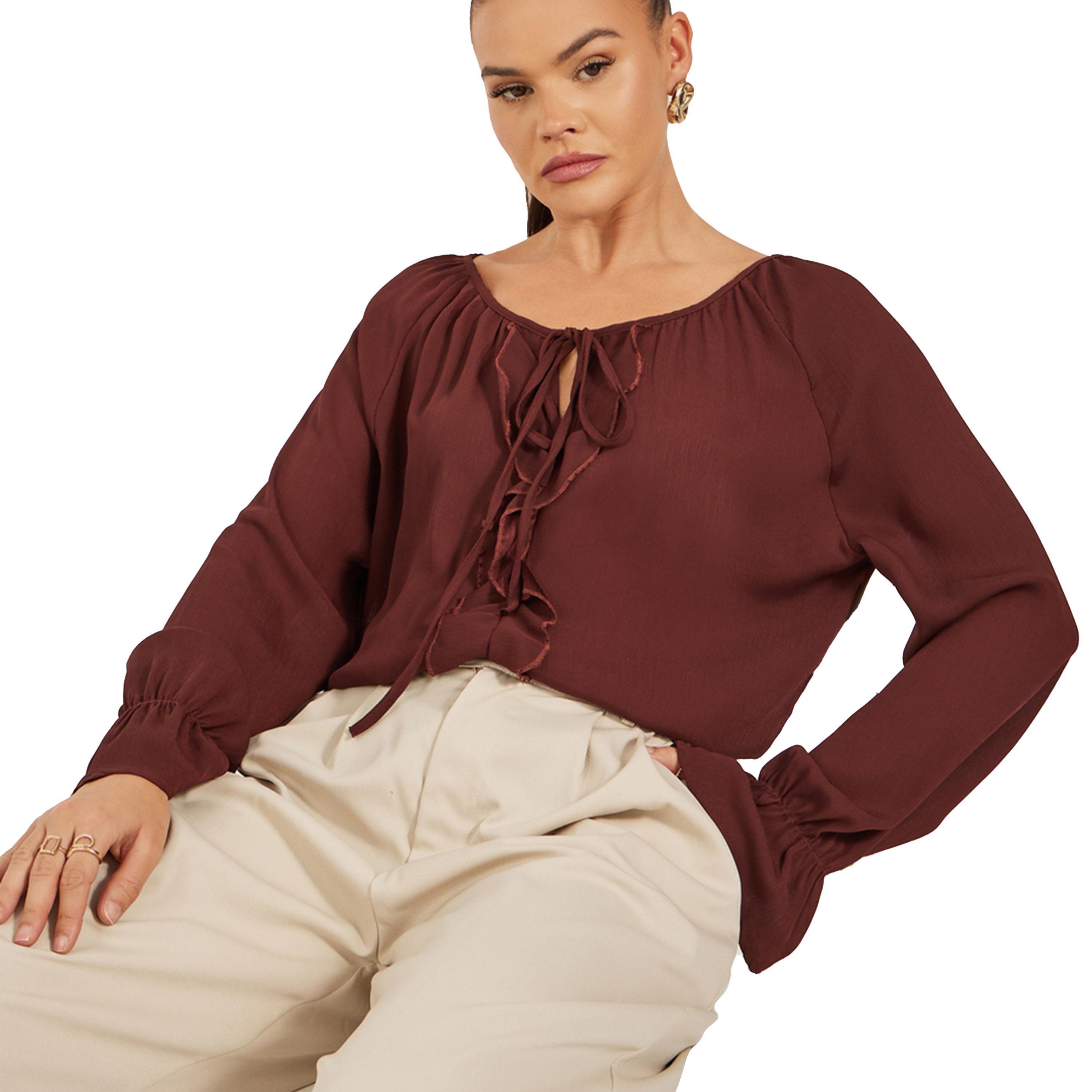 Styli Solid Long Sleeve Tie Up Blouse-women-clothing-shirtsandblouses-blouses-image-1