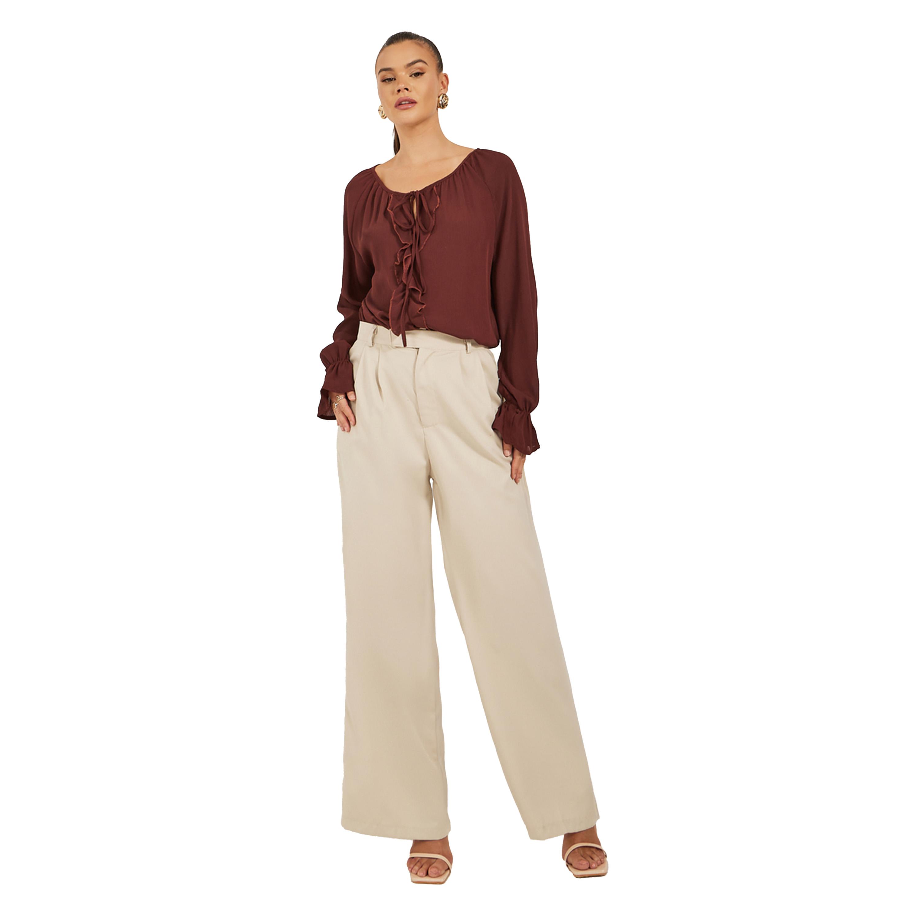 Styli Solid Long Sleeve Tie Up Blouse-women-clothing-shirtsandblouses-blouses-image-2
