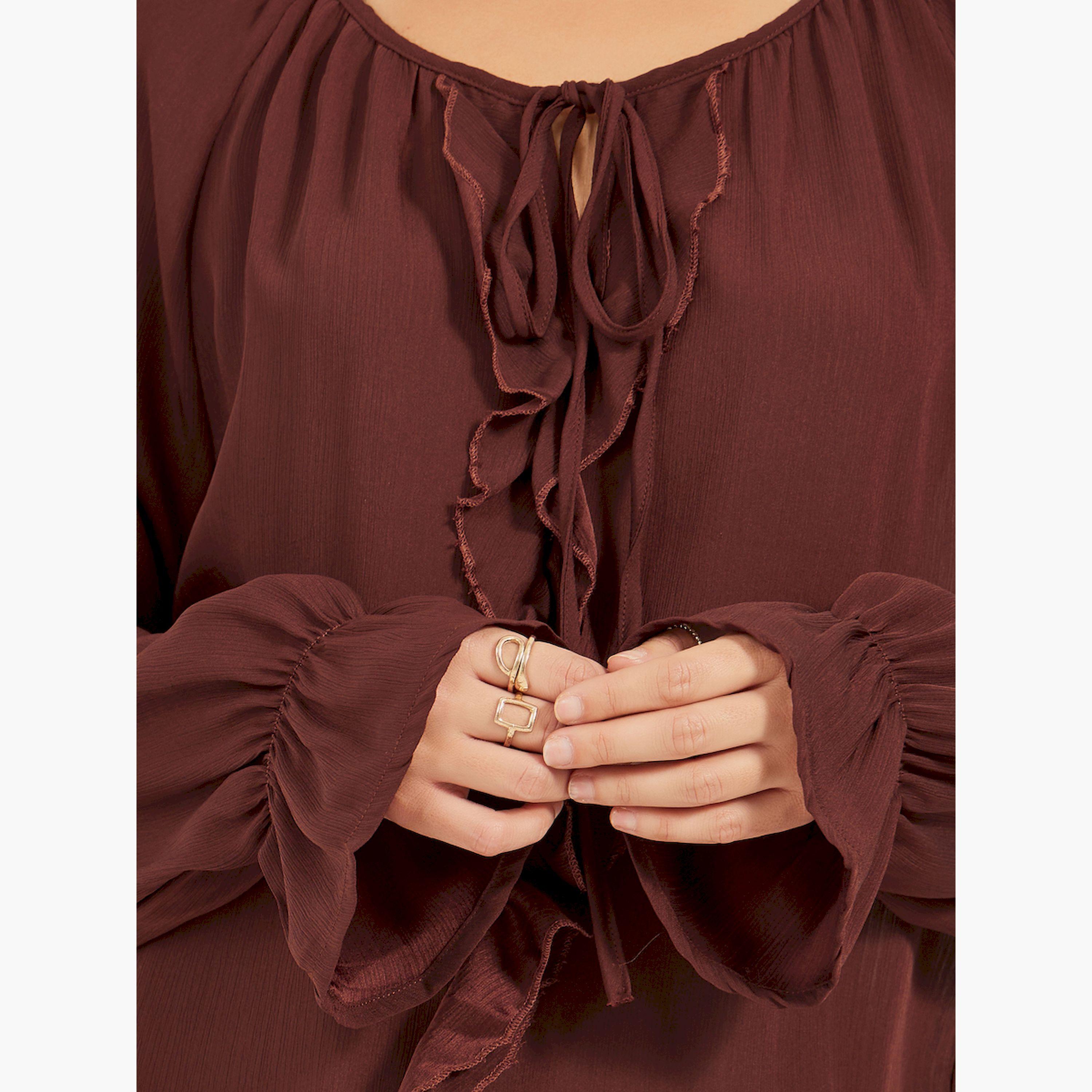 Styli Solid Long Sleeve Tie Up Blouse-women-clothing-shirtsandblouses-blouses-image-4