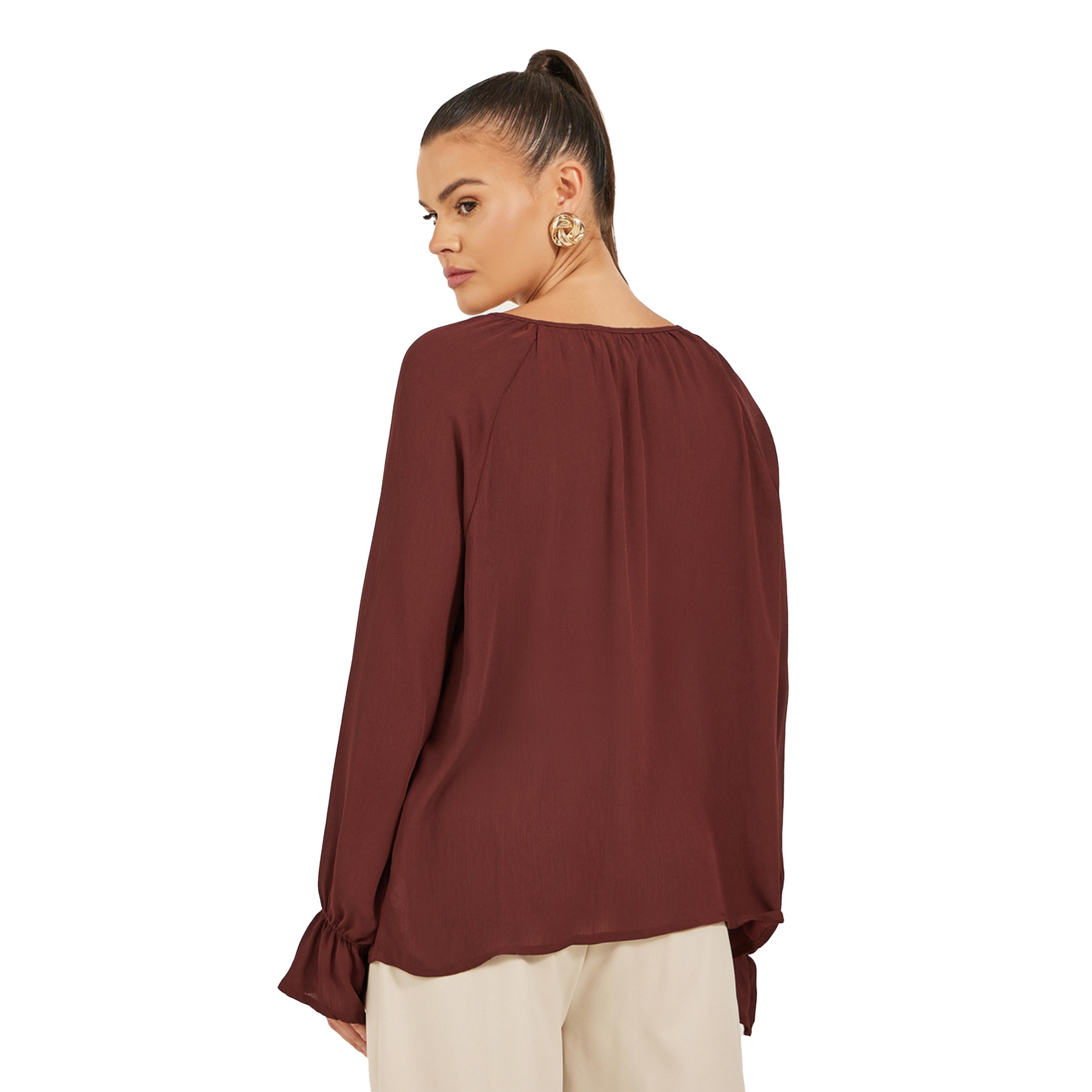 Styli Solid Long Sleeve Tie Up Blouse-women-clothing-shirtsandblouses-blouses-image-5