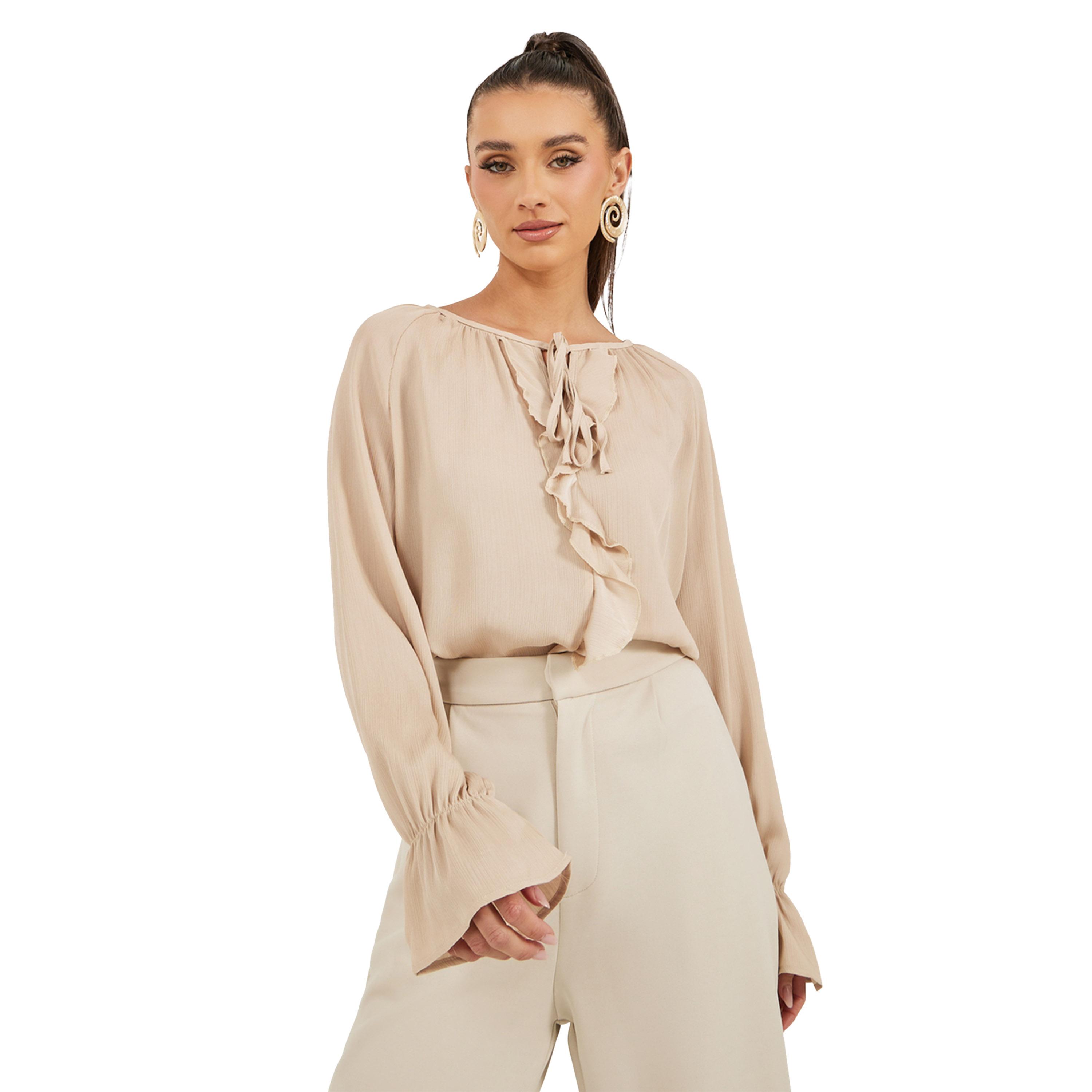 Styli Tie-Up Neck Ruffled Detail Blouse-women-clothing-shirtsandblouses-blouses-image-1