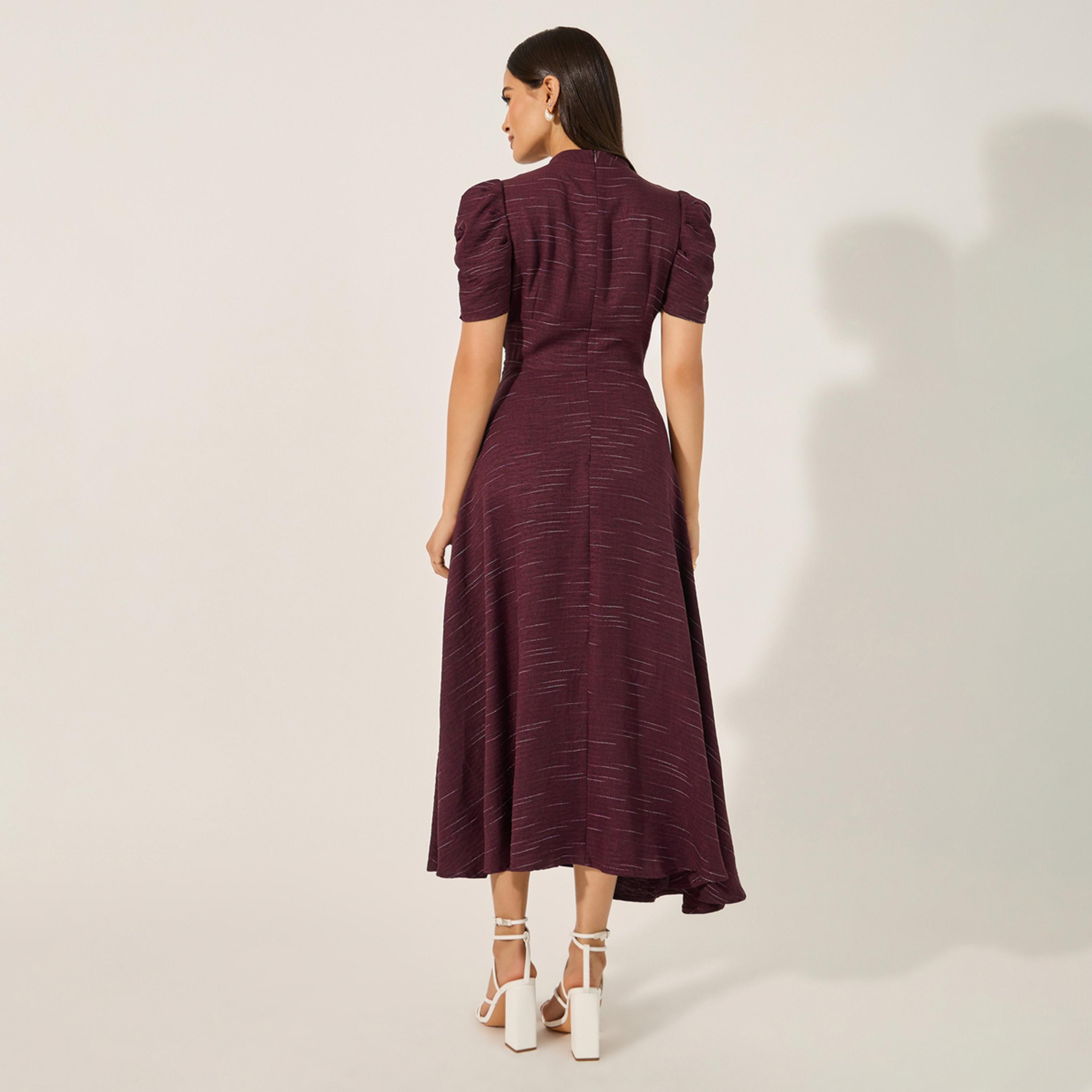Styli Plain Short Sleeves A-Line Midi Dress-women-clothing-dresses-image-5