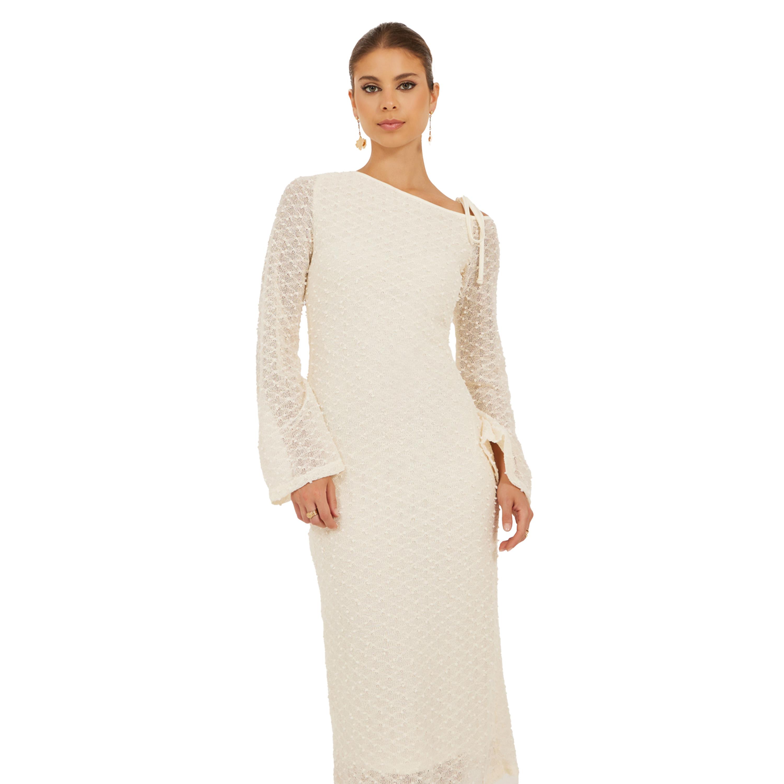 ستايلي -  فستان متوسط الطول بقصة ضيقة وكتف واحد-women-clothing-dresses-image-3