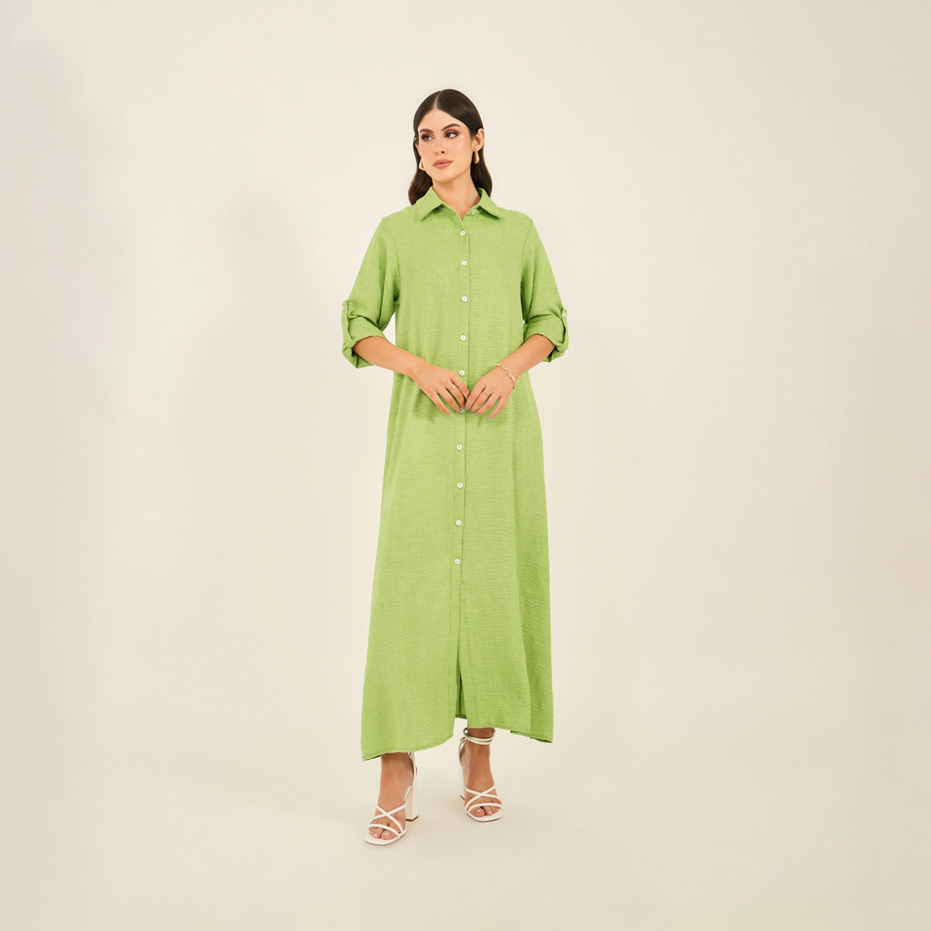 Styli Textured Collared Shirt Maxi Dress-women-clothing-dresses-image-1