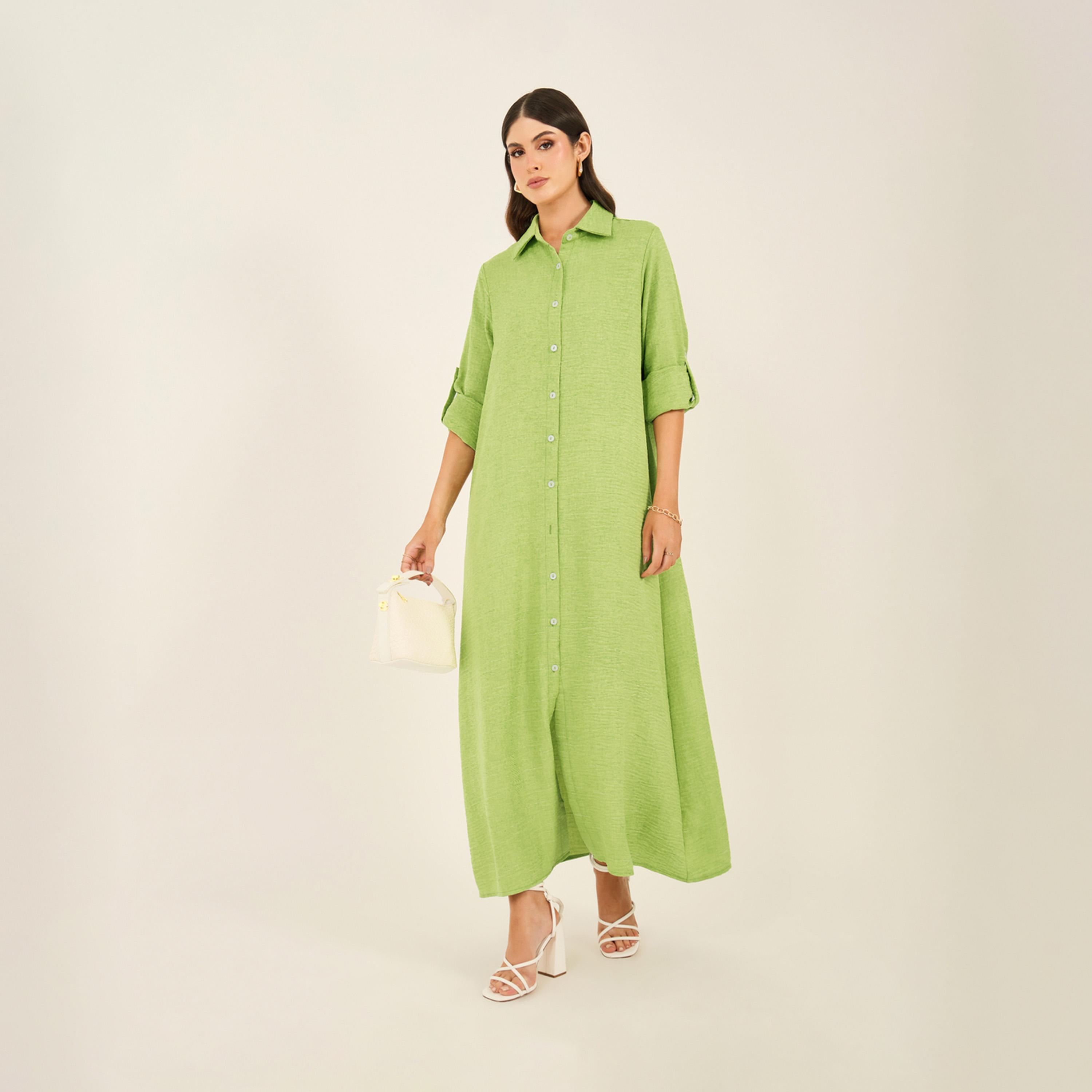 Styli Textured Collared Shirt Maxi Dress-women-clothing-dresses-image-2