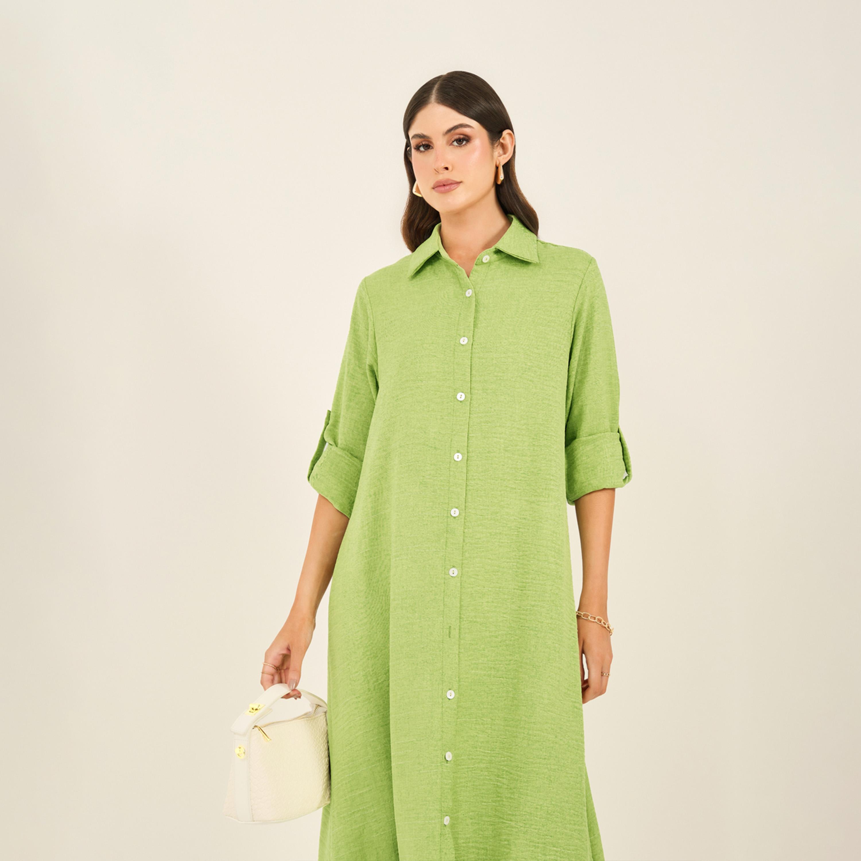 Styli Textured Collared Shirt Maxi Dress-women-clothing-dresses-image-4