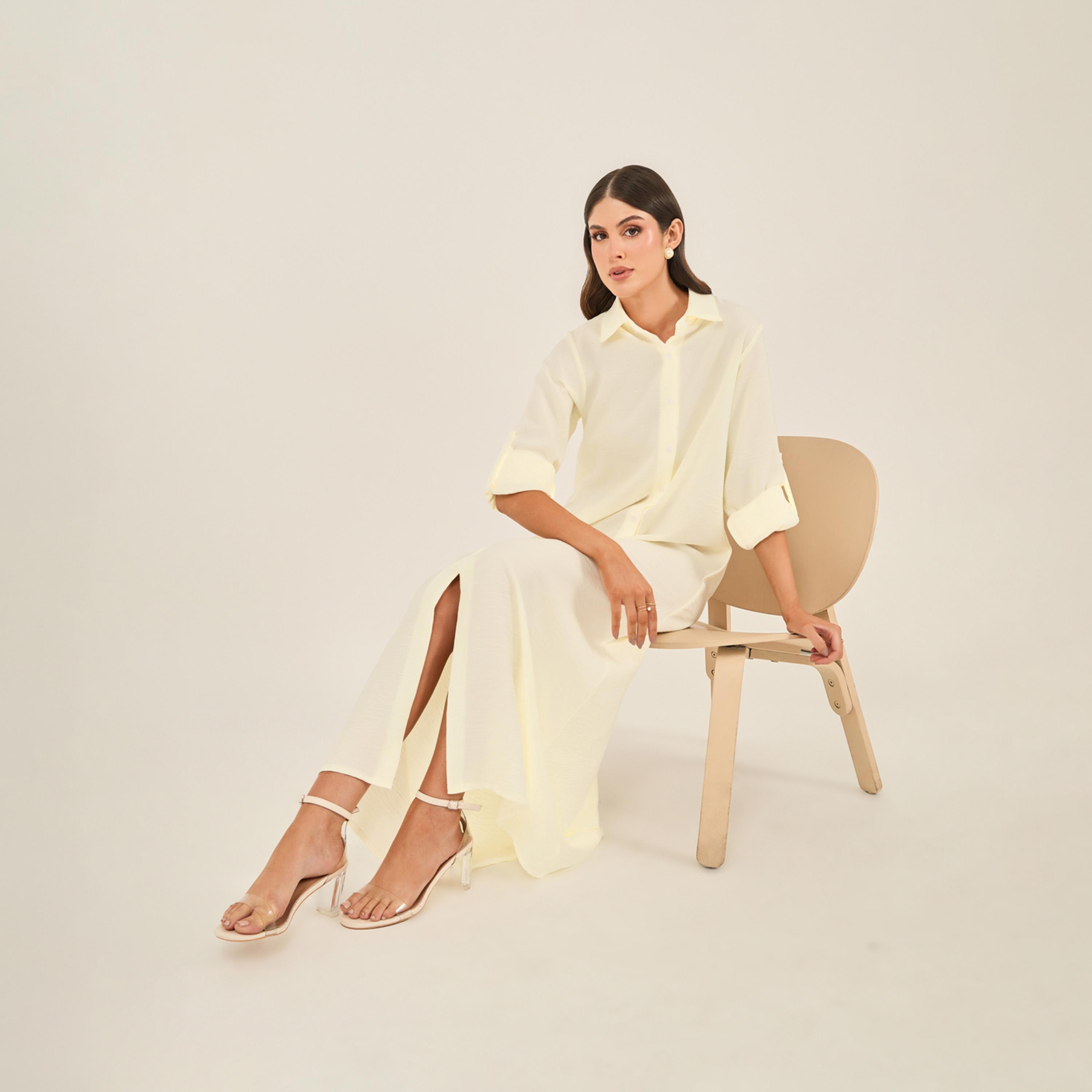 Styli Solid Collared A-Line Shirt Maxi Dress-women-clothing-dresses-image-1