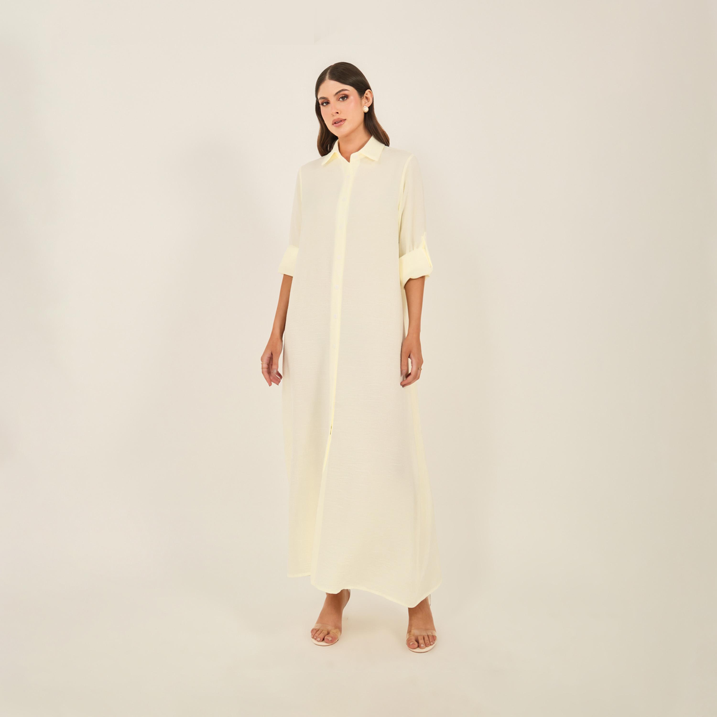 ستايلي - فستان ماكسي بقصة قميص وقصة A مع ياقة سادة-women-clothing-dresses-image-2