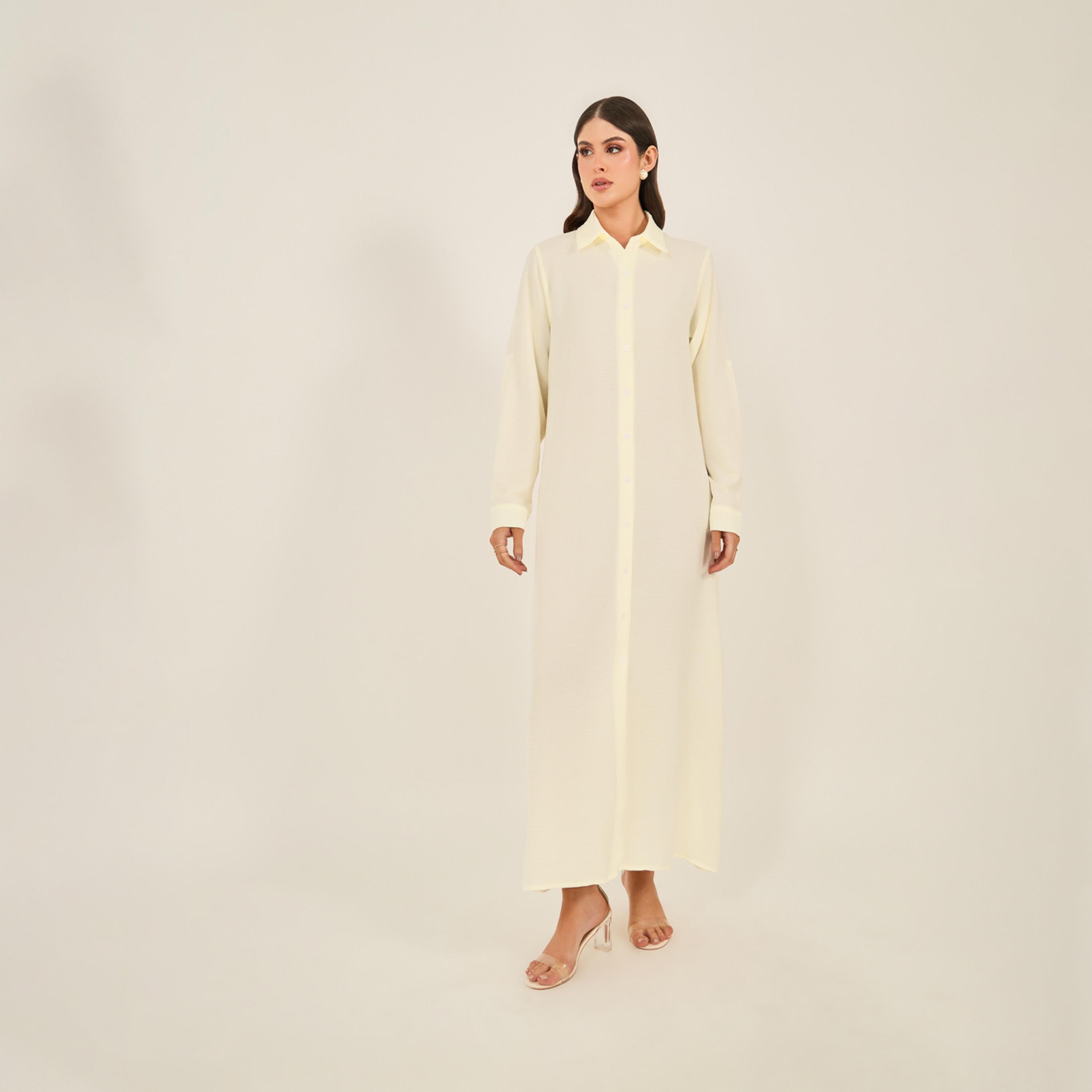 Styli Solid Collared A-Line Shirt Maxi Dress-women-clothing-dresses-image-3