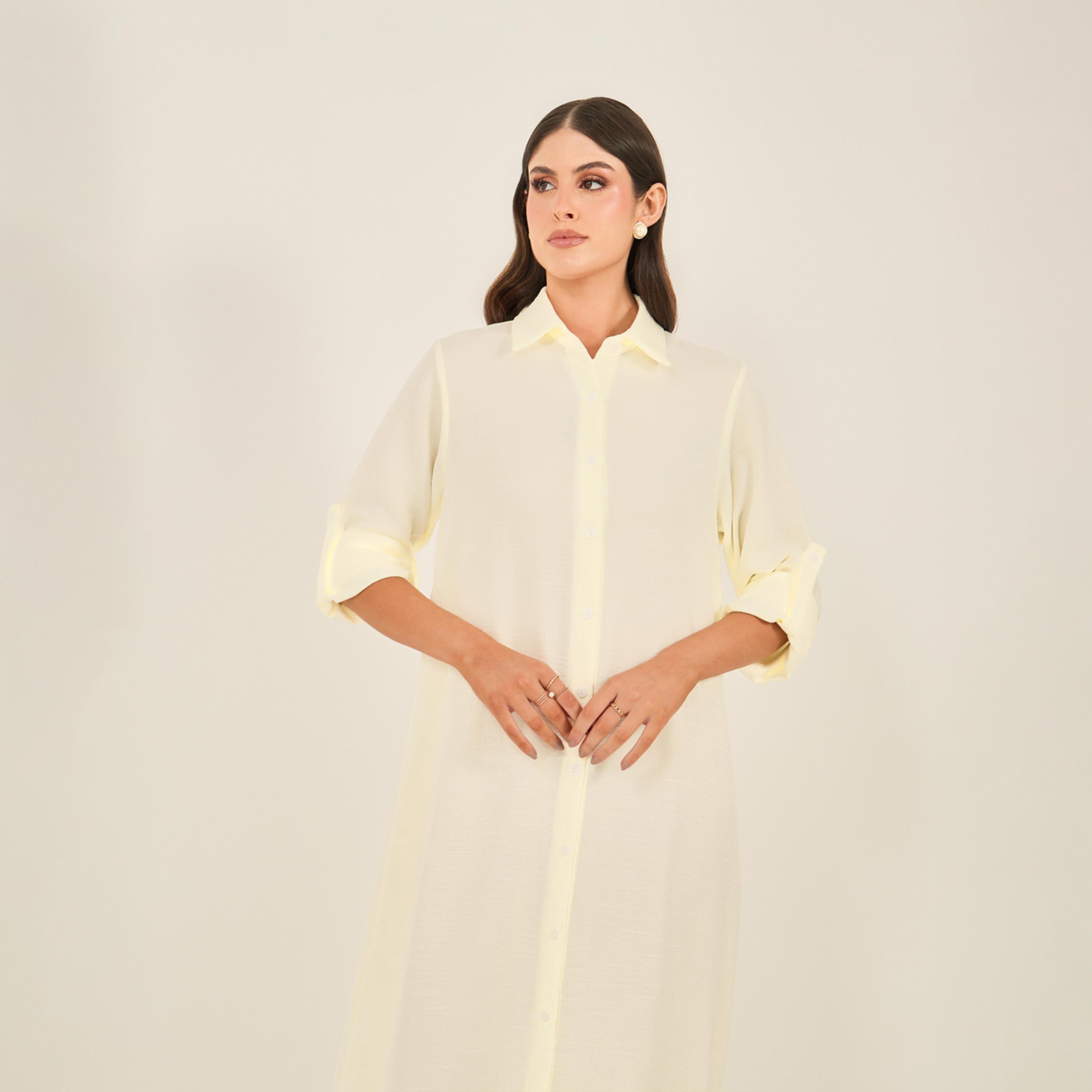 ستايلي - فستان ماكسي بقصة قميص وقصة A مع ياقة سادة-women-clothing-dresses-image-4