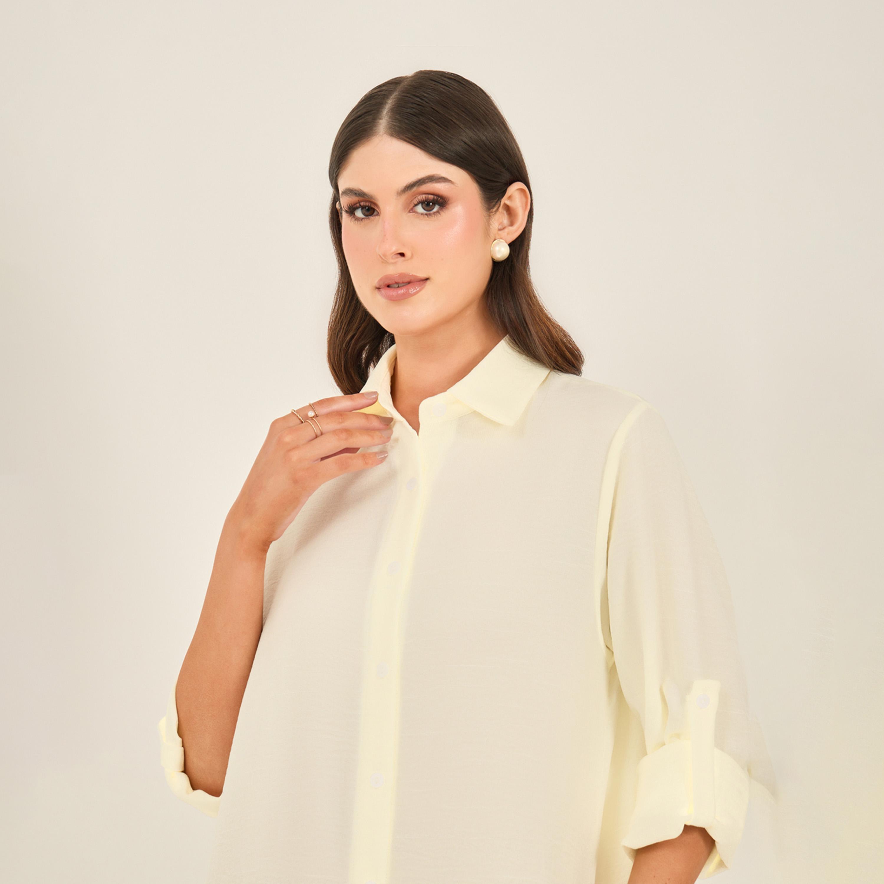 Styli Solid Collared A-Line Shirt Maxi Dress-women-clothing-dresses-image-5