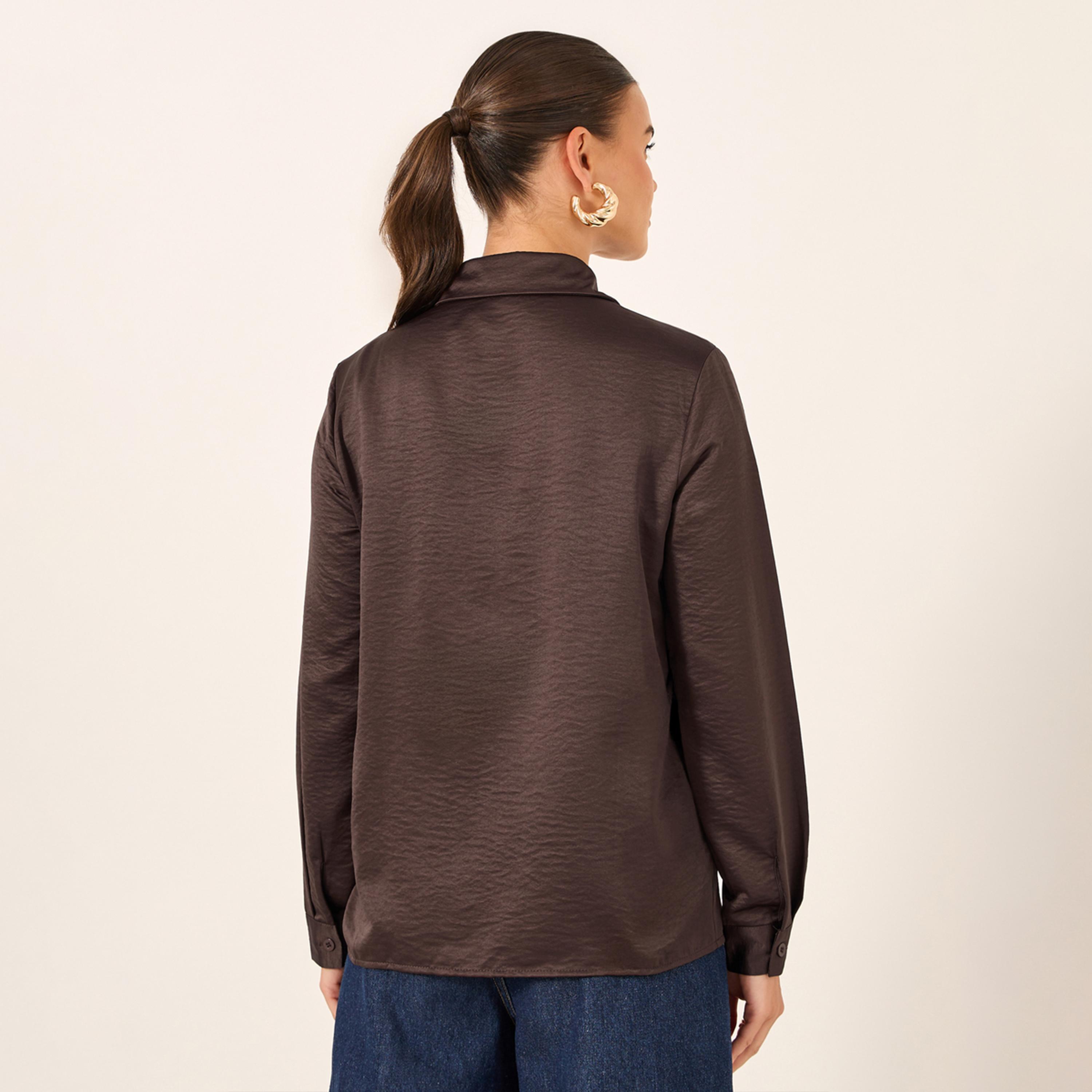 ستايلي - قميص سادة بقصة عادية مع تفاصيل شراشيب-women-clothing-shirtsandblouses-shirts-image-5