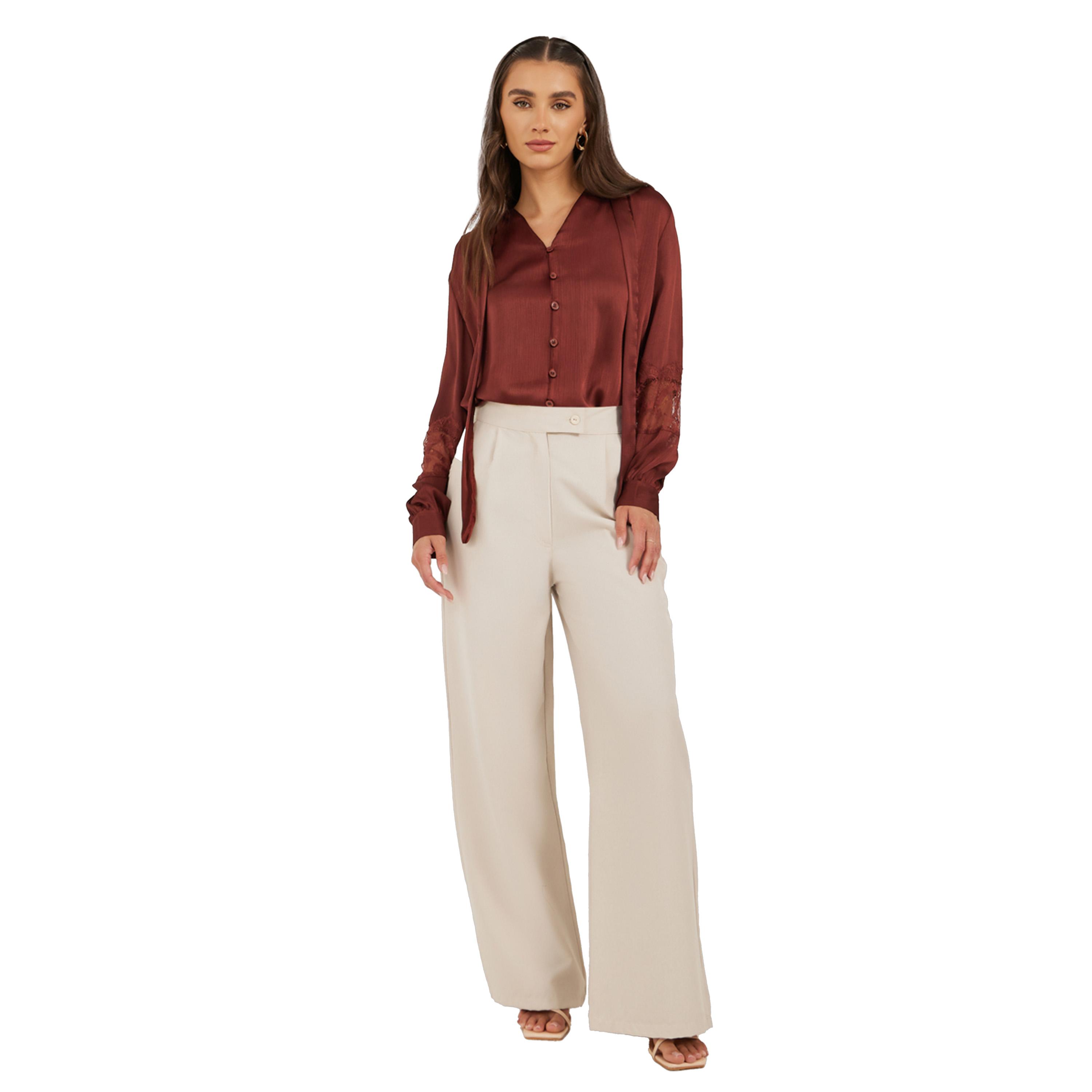 Styli Lace Insert Tie-Up Neck Buttoned Blouse-women-clothing-shirtsandblouses-blouses-image-3