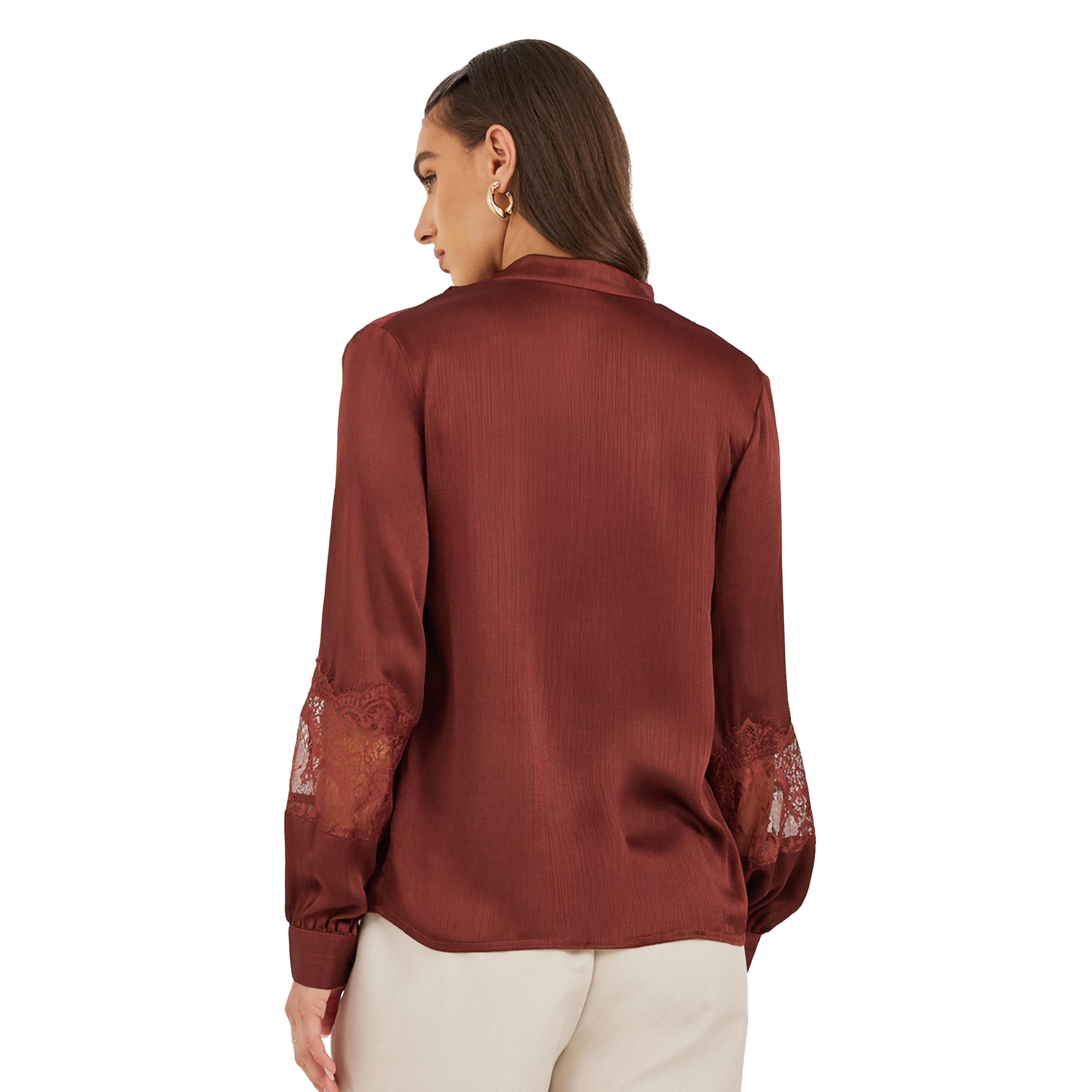 Styli Lace Insert Tie-Up Neck Buttoned Blouse-women-clothing-shirtsandblouses-blouses-image-5