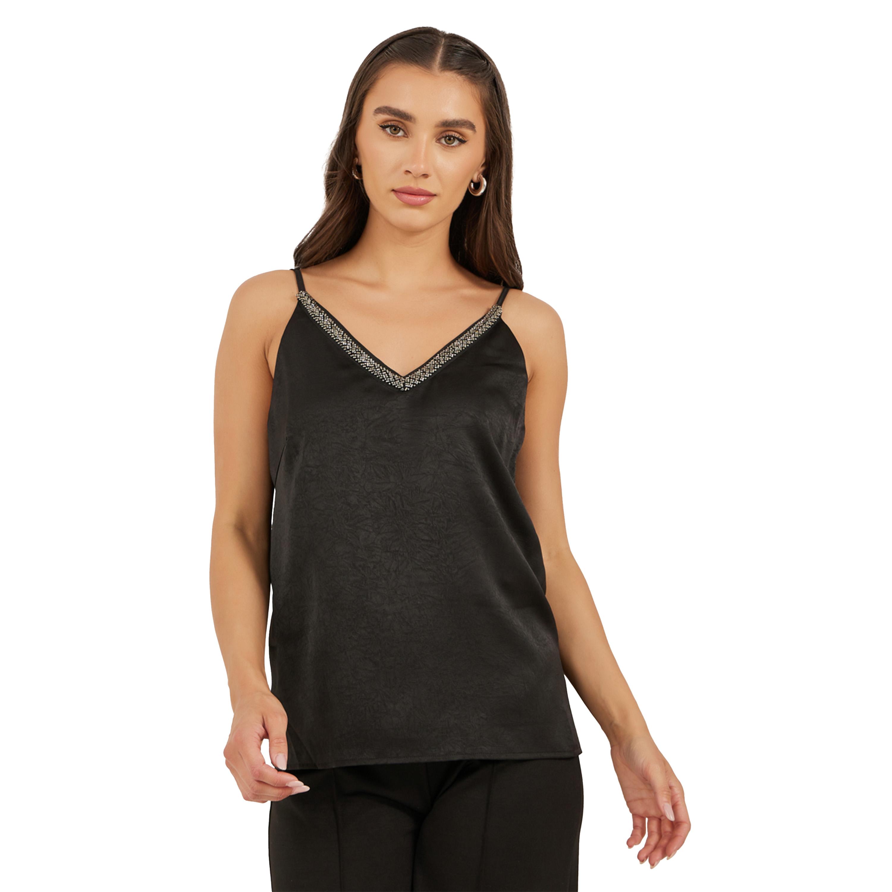 Styli Textured Embellished V Neck Cami Top-women-clothing-tshirts-image-2