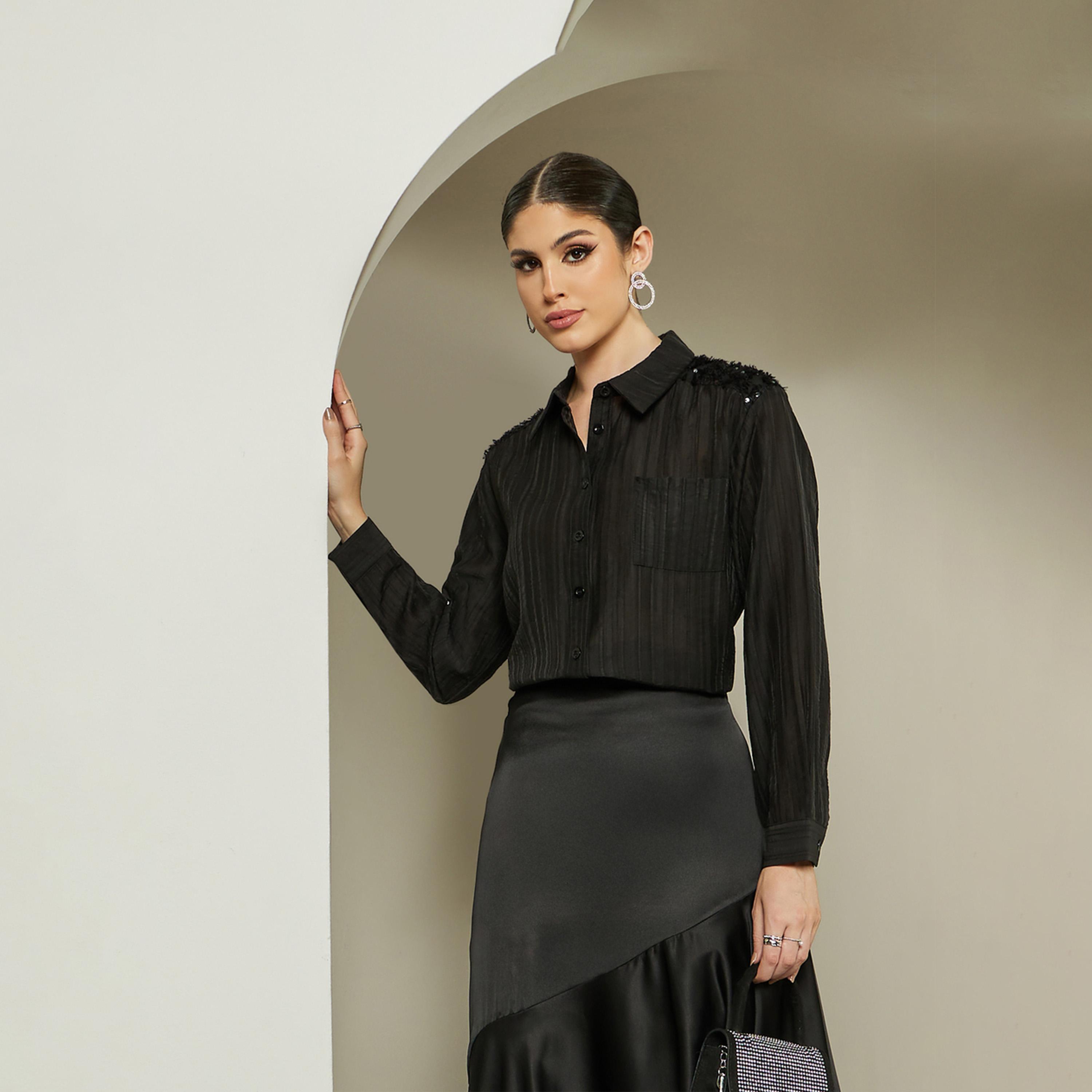ستايلي - قميص مزين بالترتر المزخرف وياقة واسعة-women-clothing-shirtsandblouses-shirts-image-5