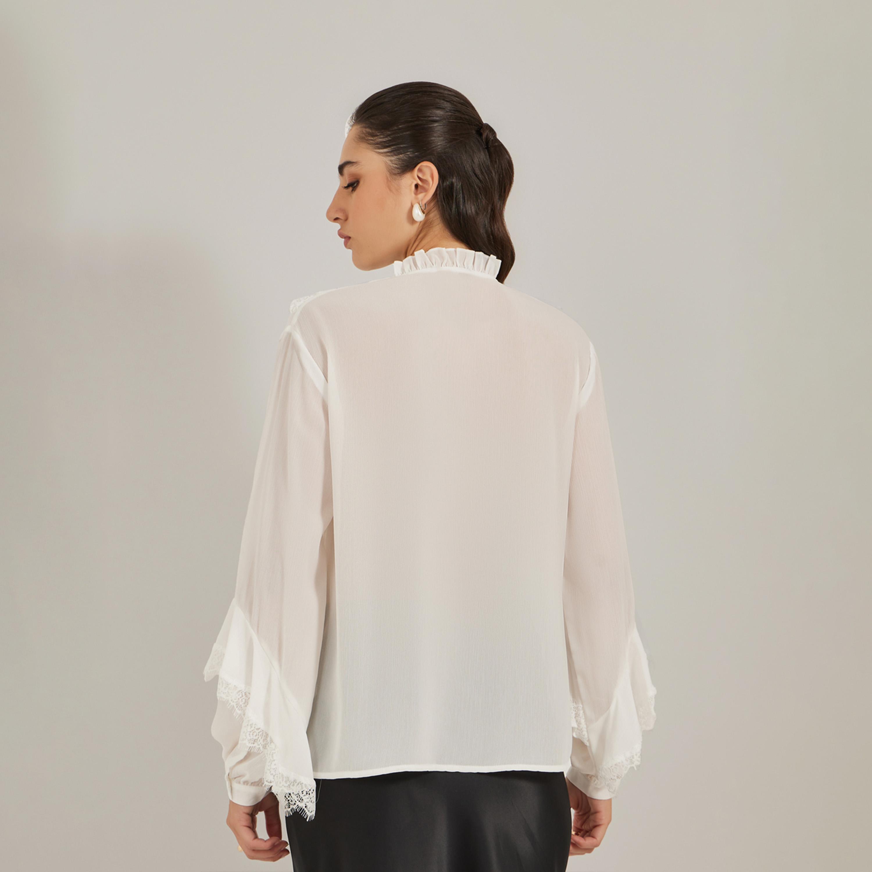 Styli Ruffled Detail Lace Insert V-Neck Blouse-women-clothing-shirtsandblouses-blouses-image-4