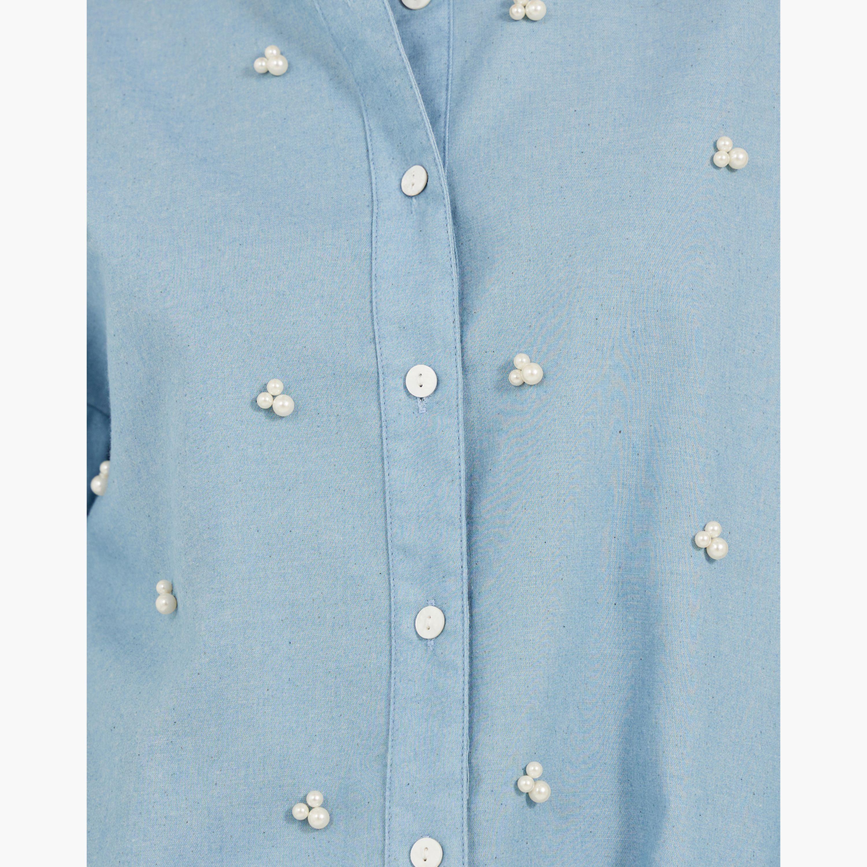 ستايلي - قميص فضفاض بأكمام طويلة مزين باللؤلؤ الصناعي-women-clothing-shirtsandblouses-shirts-image-4