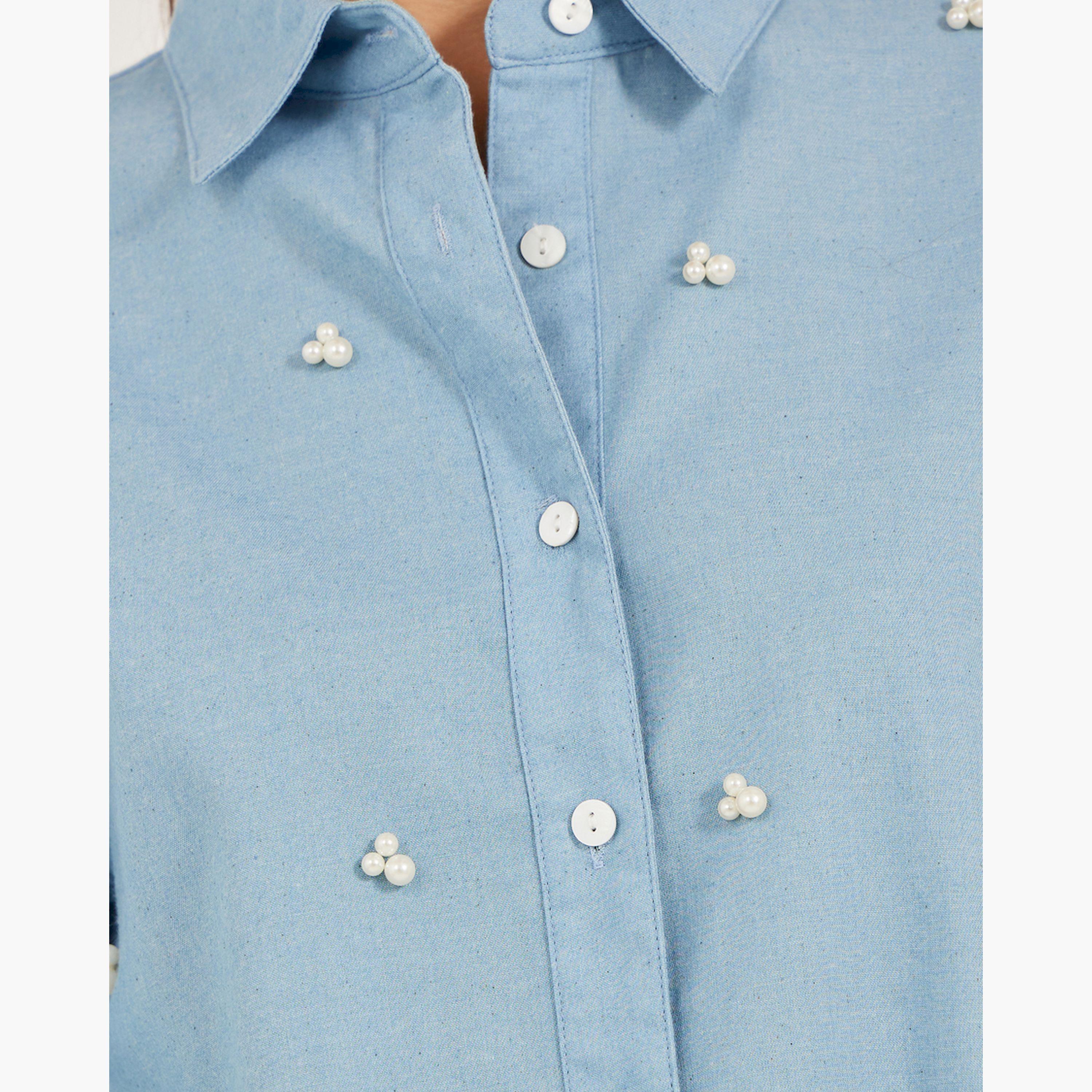 ستايلي - قميص فضفاض بأكمام طويلة مزين باللؤلؤ الصناعي-women-clothing-shirtsandblouses-shirts-image-5