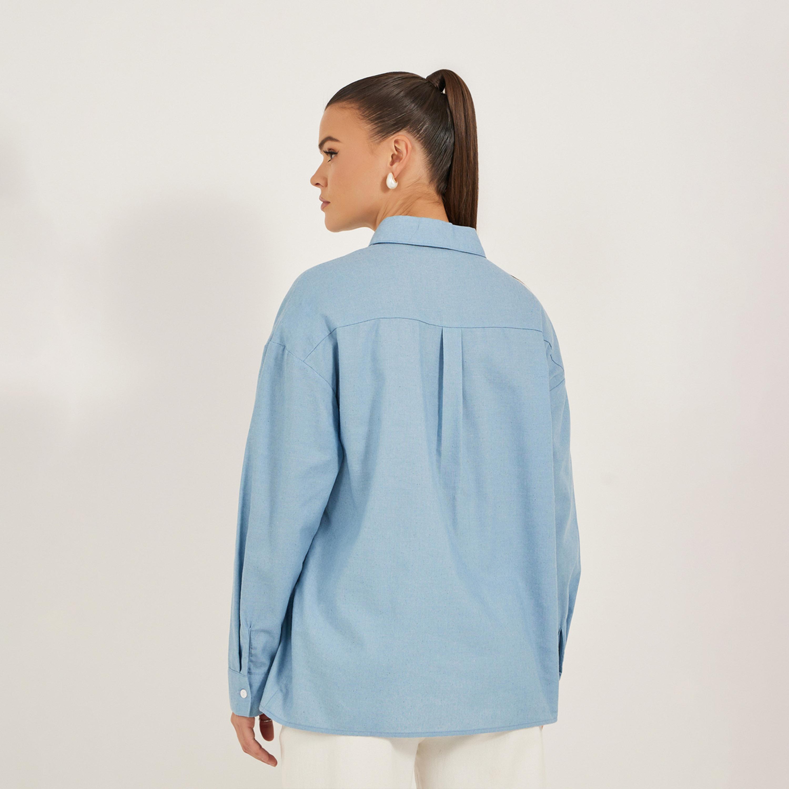 ستايلي - قميص فضفاض بأكمام طويلة مزين باللؤلؤ الصناعي-women-clothing-shirtsandblouses-shirts-image-6