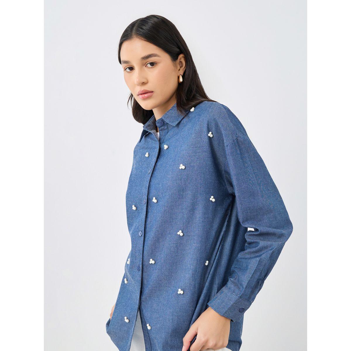 Styli Embellished Long Sleeve Denim Shirt-women-clothing-shirtsandblouses-shirts-image-3
