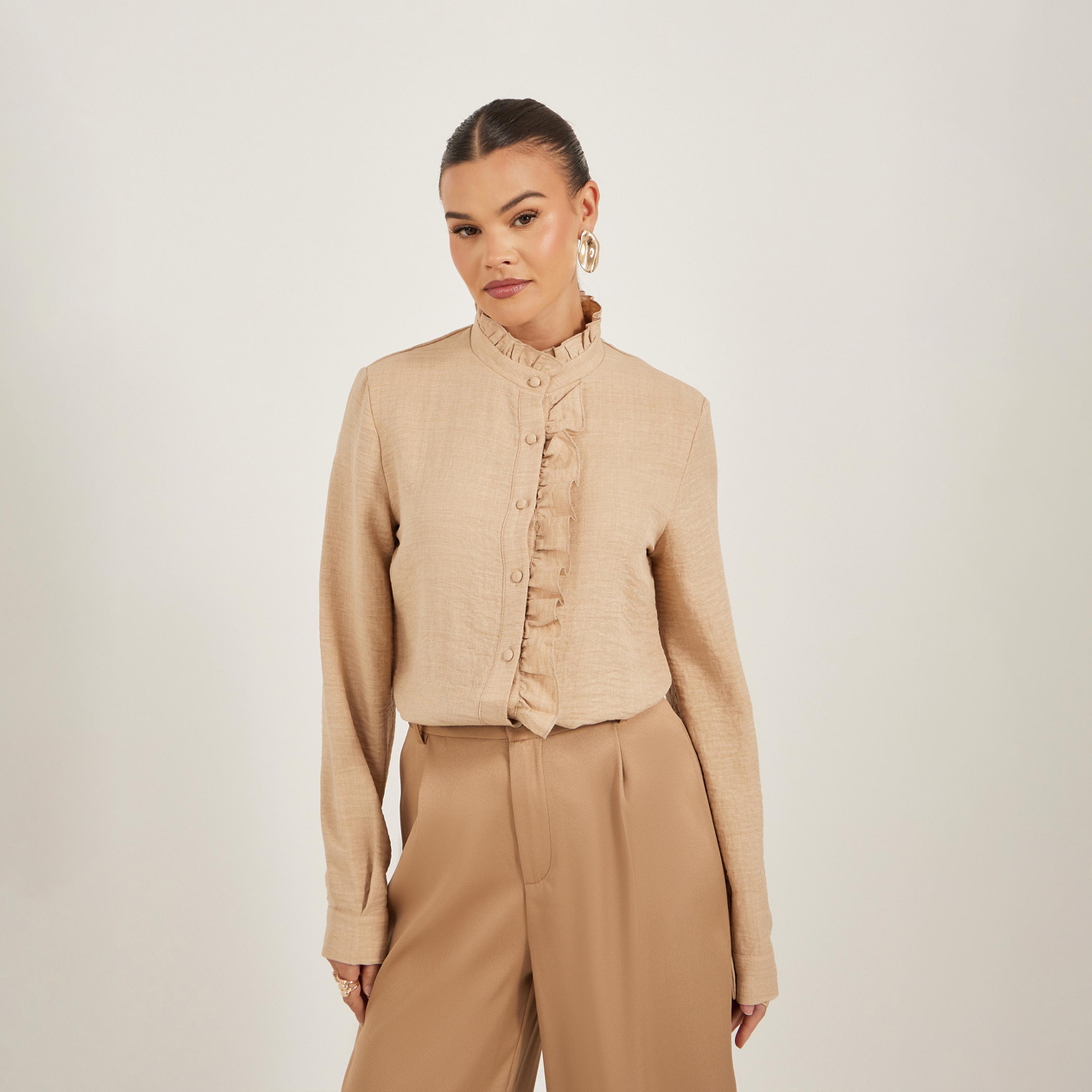 ستايلي - بلوزة برقبة عالية مع كشكش-women-clothing-shirtsandblouses-blouses-image-1