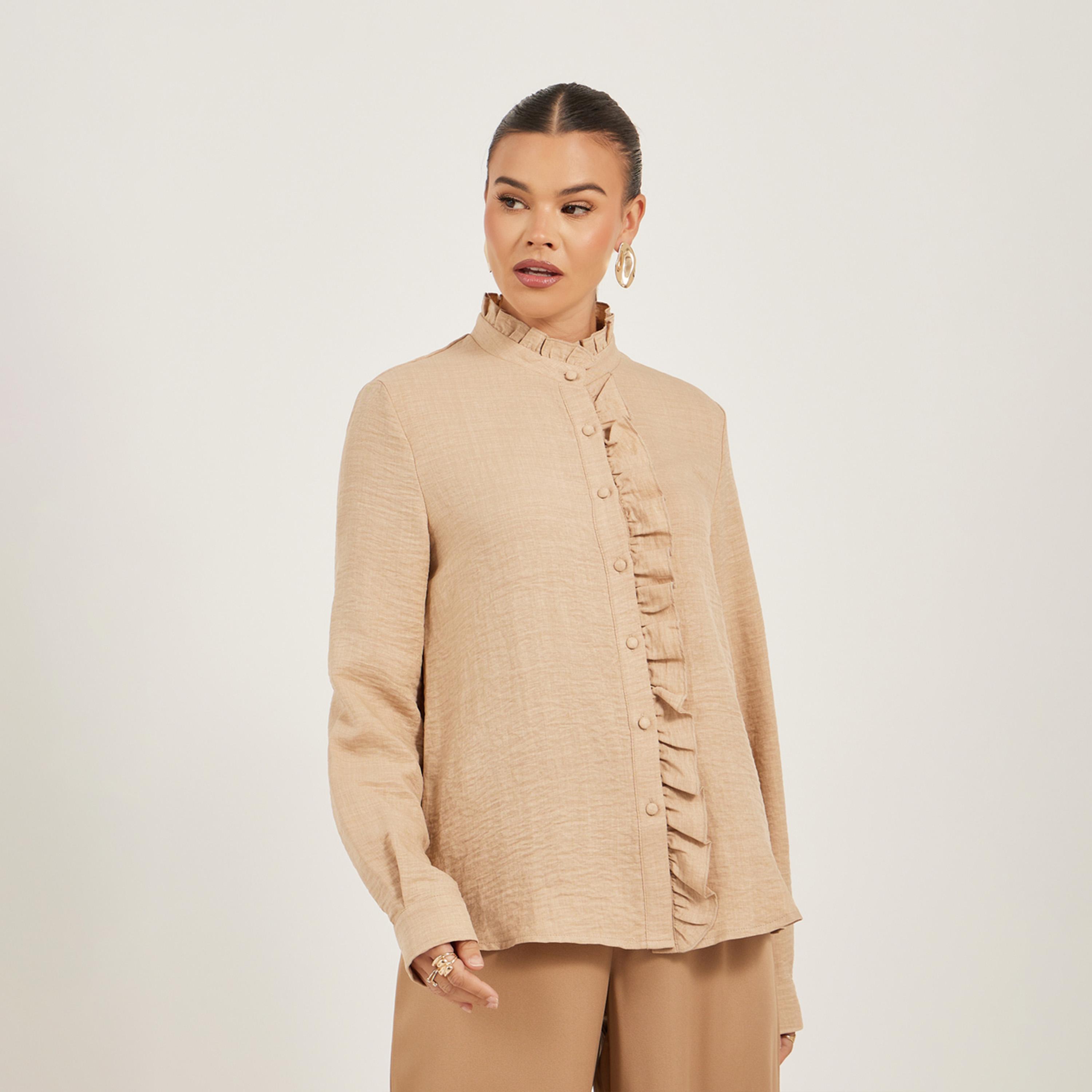 Styli Textured Ruffled Detail High Neck Blouse-women-clothing-shirtsandblouses-blouses-image-3