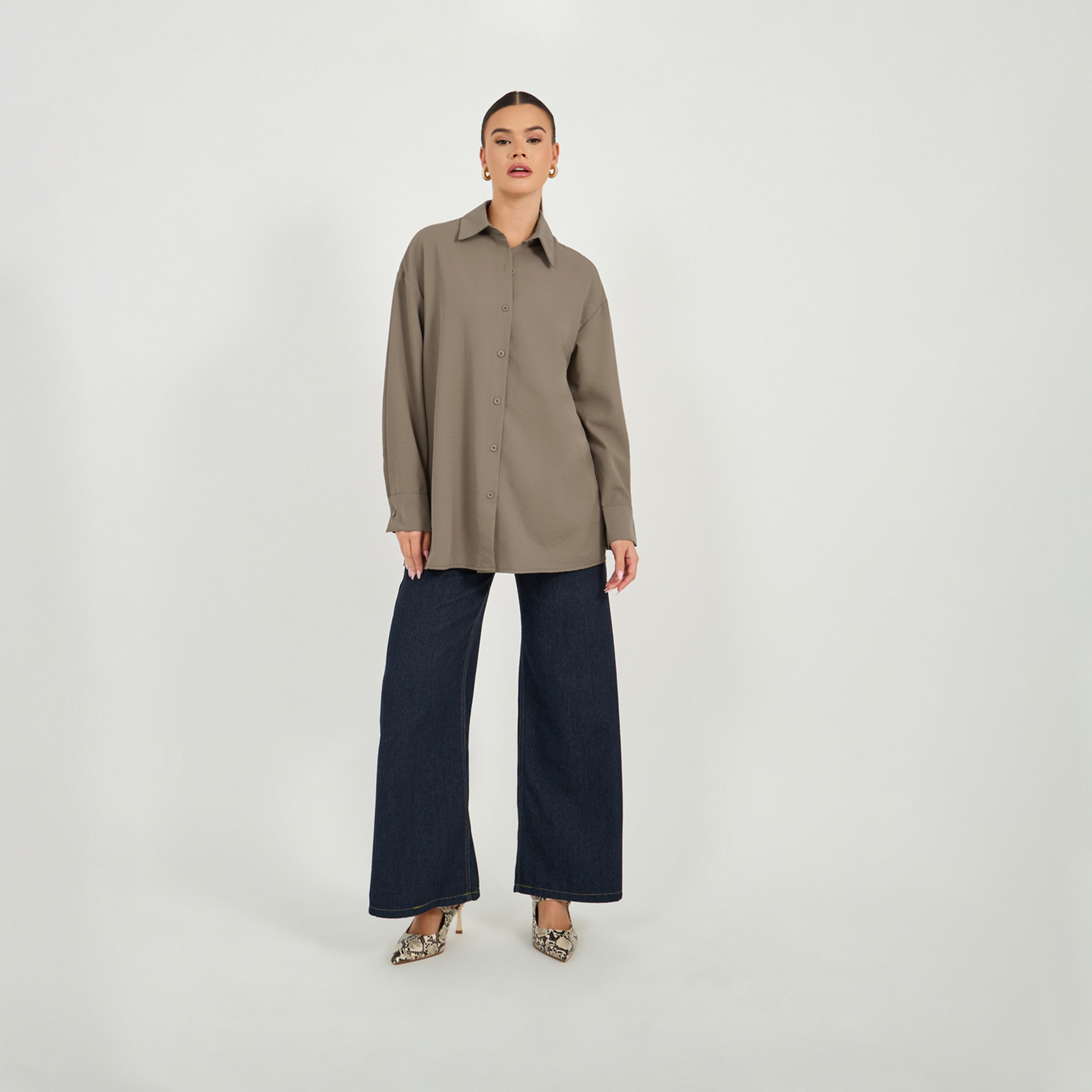 Styli Oversized Drop Shoulder Shirt with Tie-Up Detail-women-clothing-shirtsandblouses-shirts-image-2