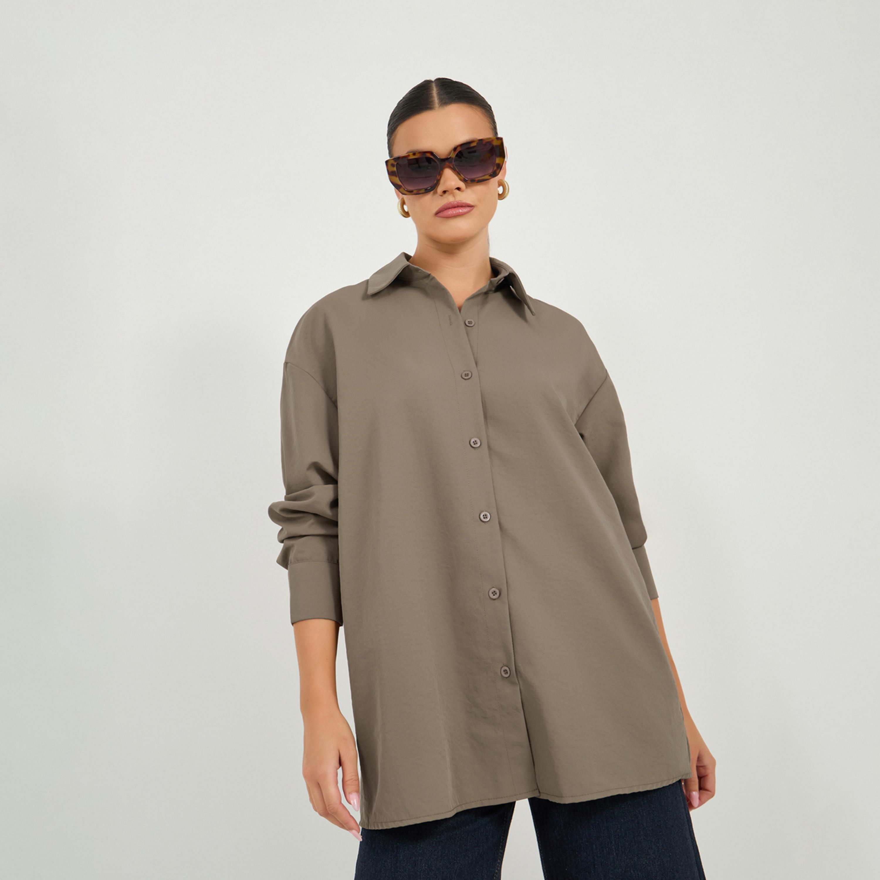 Styli Oversized Drop Shoulder Shirt with Tie-Up Detail-women-clothing-shirtsandblouses-shirts-image-3
