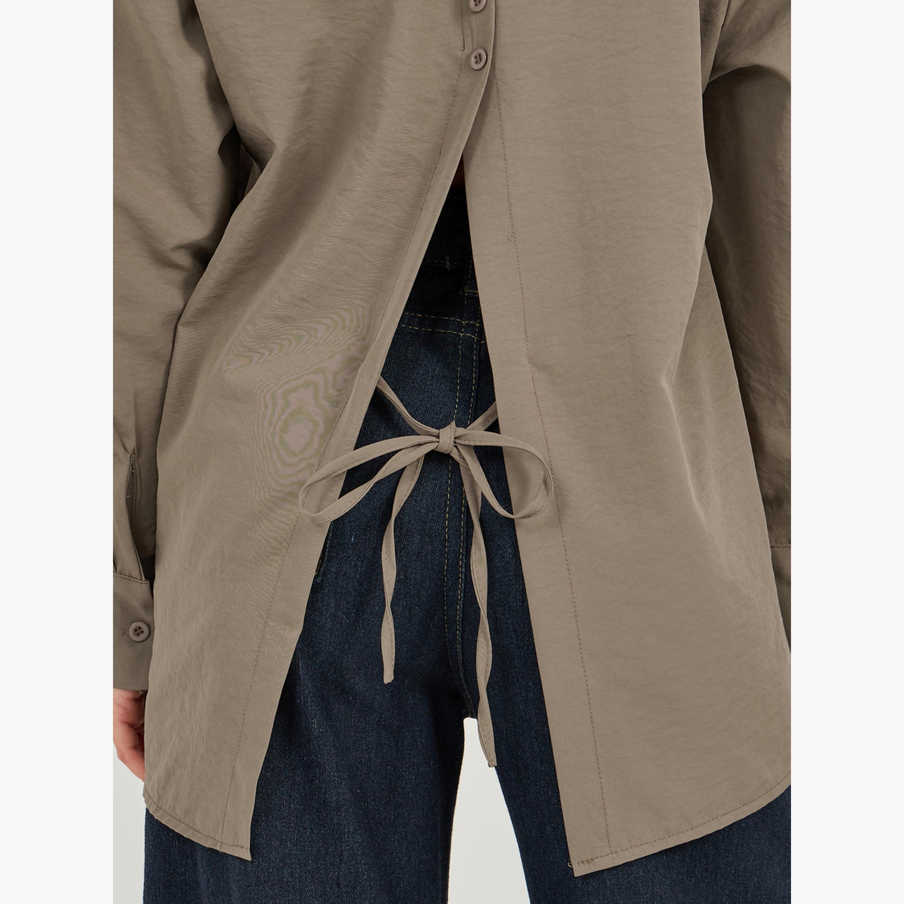 Styli Oversized Drop Shoulder Shirt with Tie-Up Detail-women-clothing-shirtsandblouses-shirts-image-4