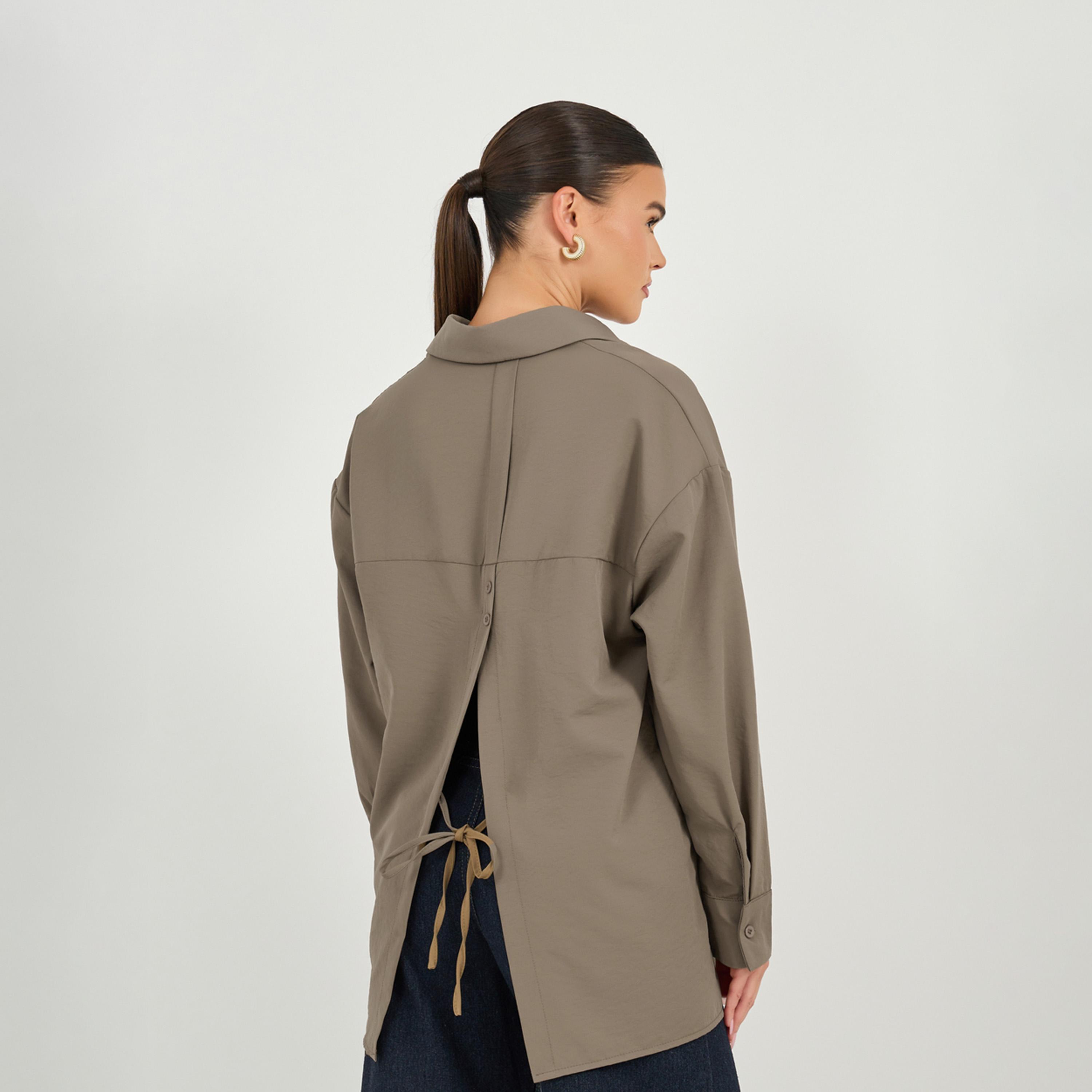 Styli Oversized Drop Shoulder Shirt with Tie-Up Detail-women-clothing-shirtsandblouses-shirts-image-5