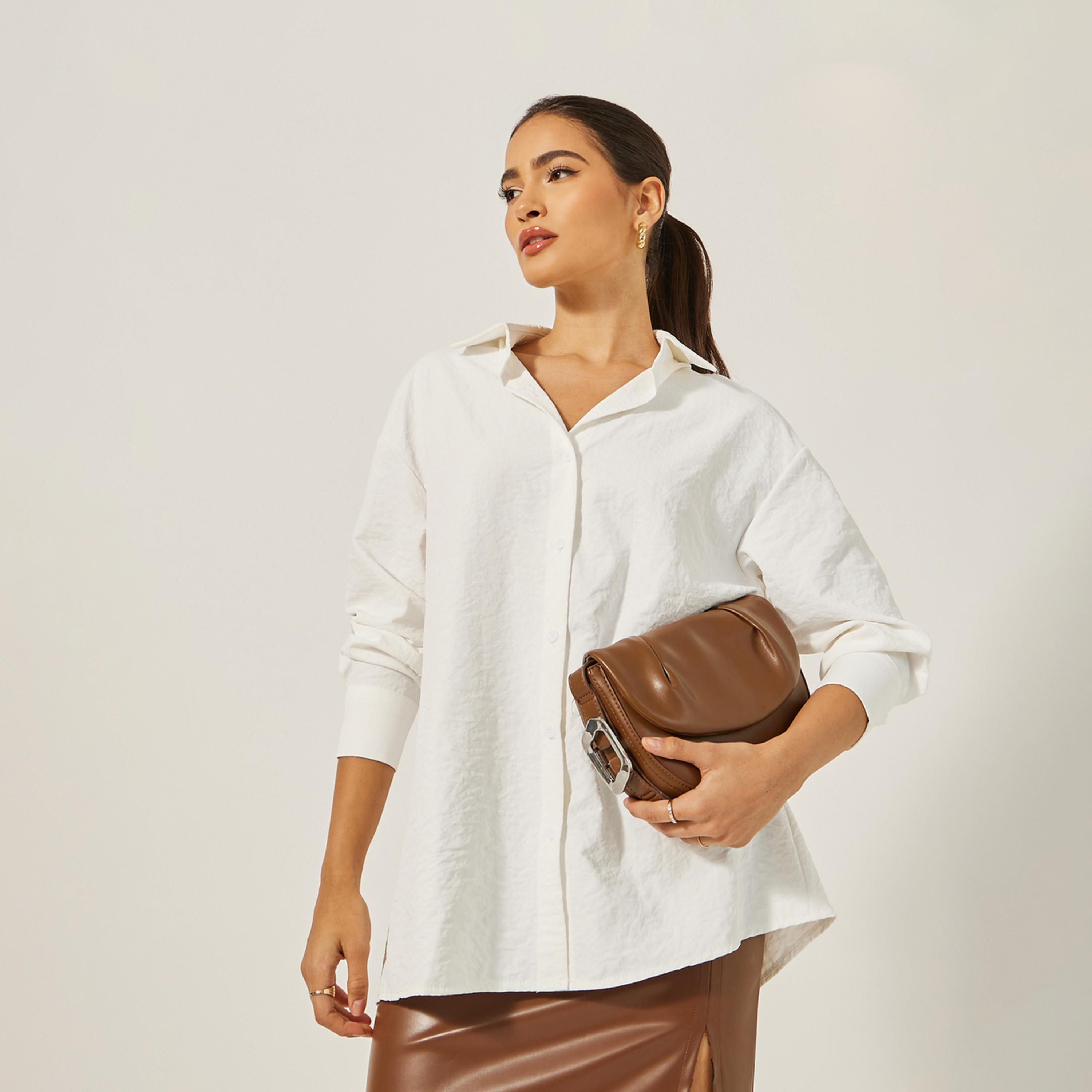 Styli Oversized Drop Shoulder Shirt with Tie-Up Detail-women-clothing-shirtsandblouses-shirts-image-3