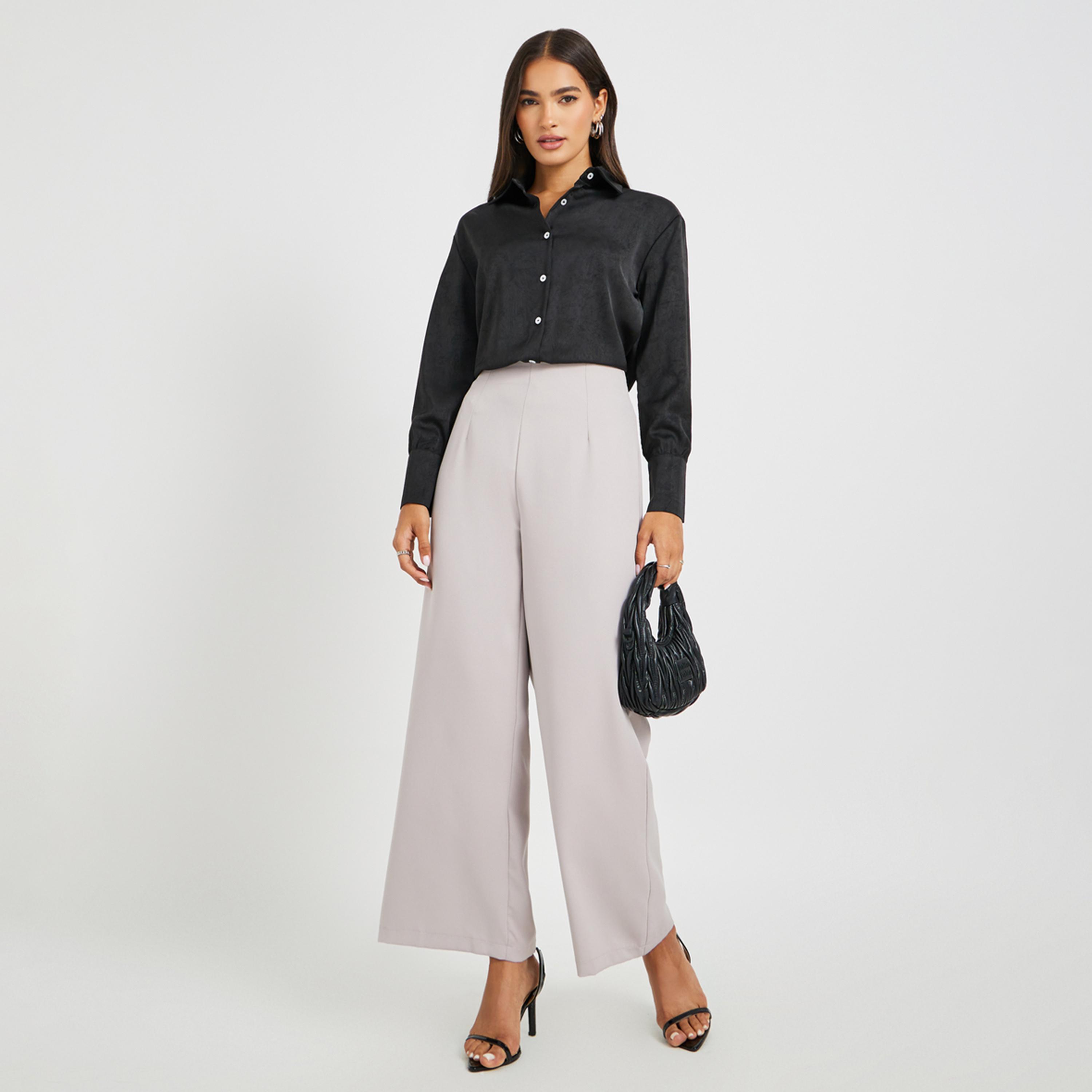 Styli Solid Buttoned Down Spread Collar Shirt-women-clothing-shirtsandblouses-shirts-image-2