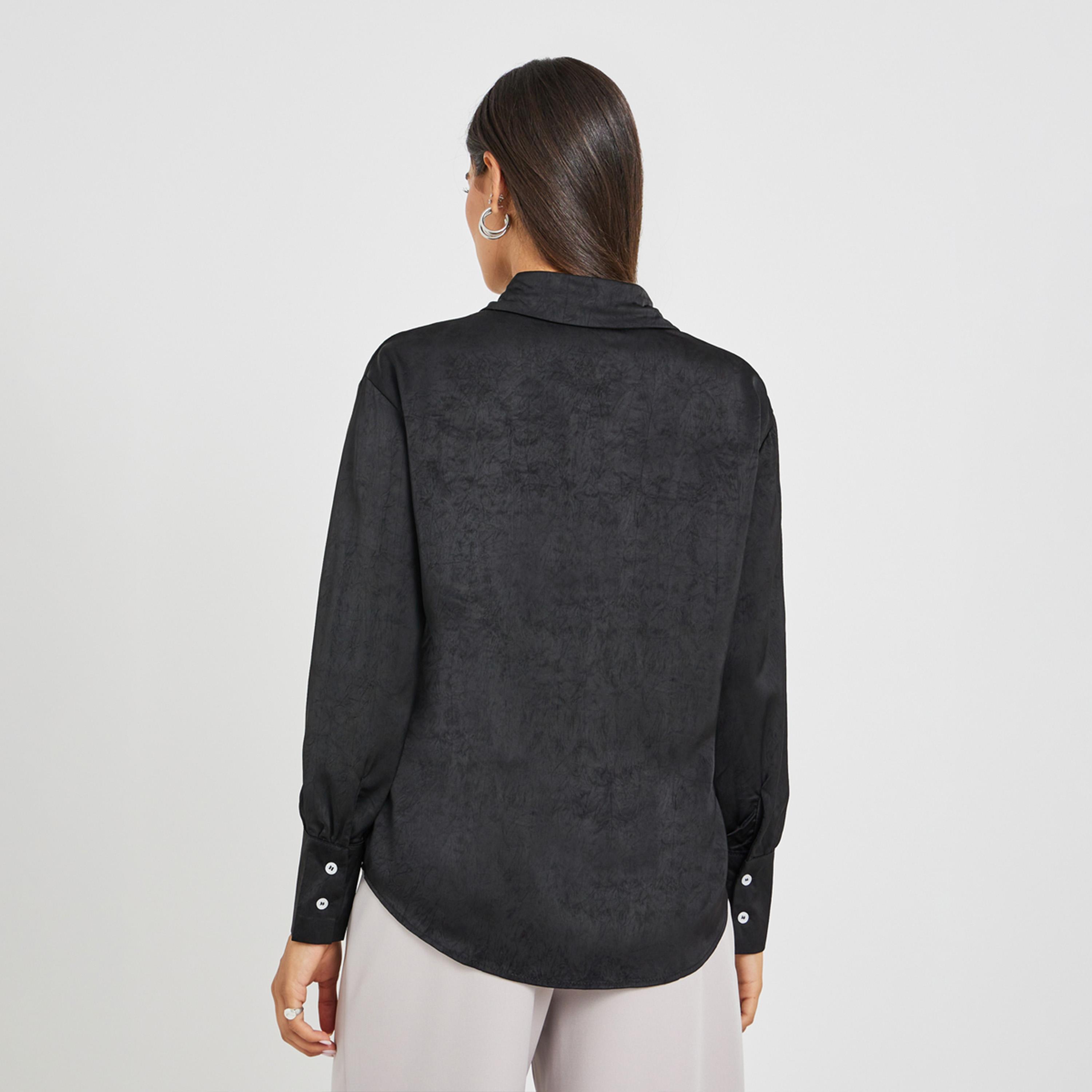 Styli Solid Buttoned Down Spread Collar Shirt-women-clothing-shirtsandblouses-shirts-image-6