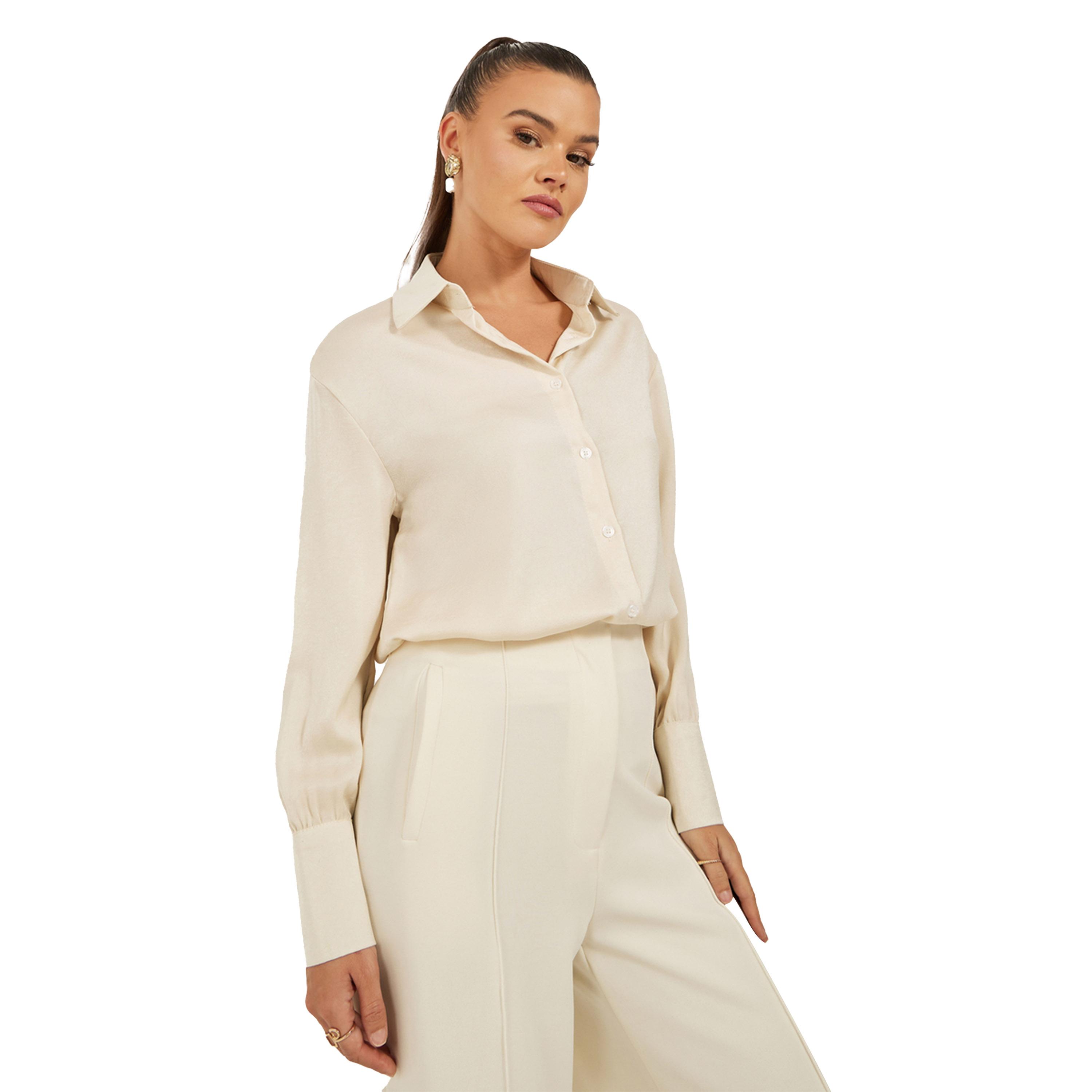 ستايلي -  قميص سادة بأزرار وياقة واسعة-women-clothing-shirtsandblouses-shirts-image-5