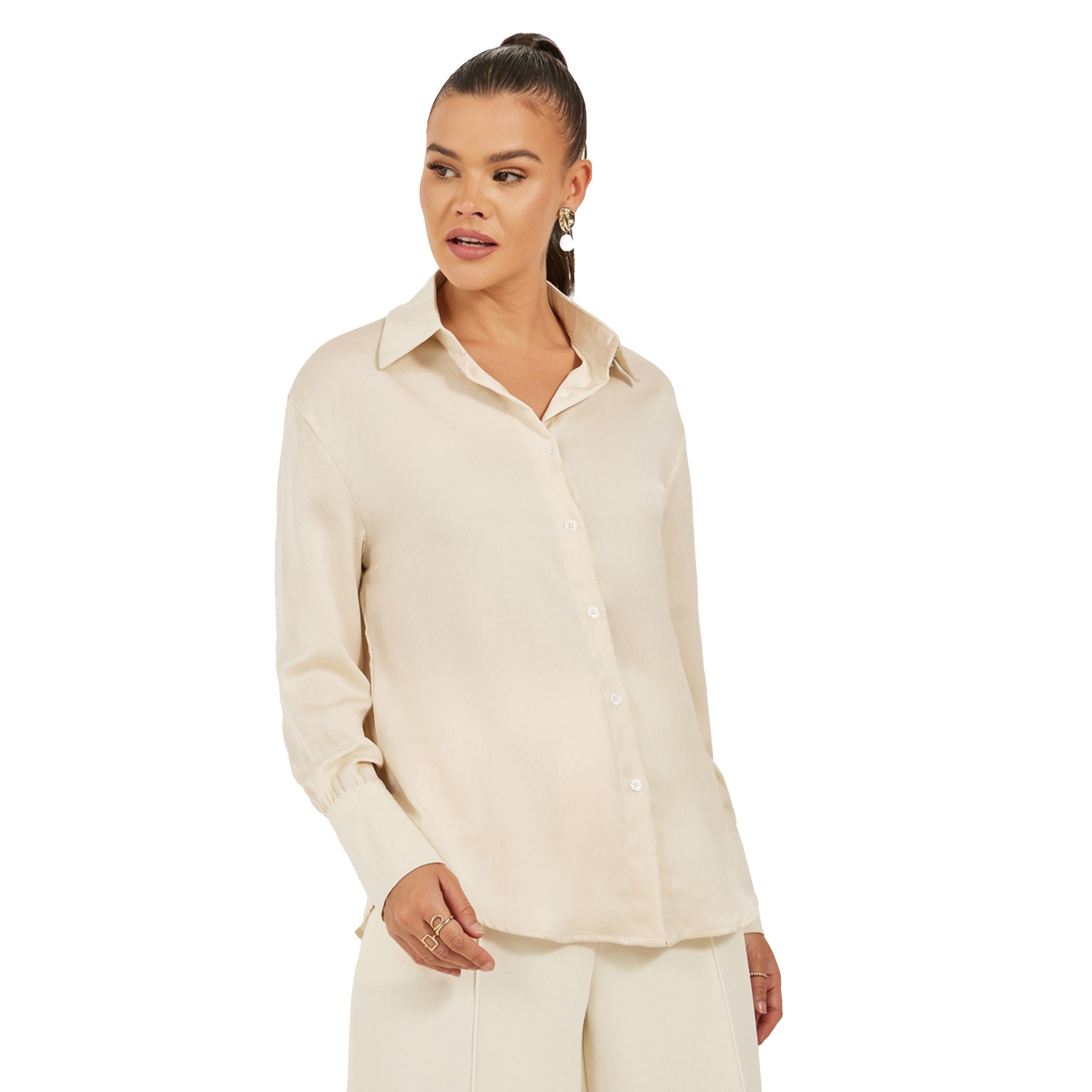 Styli Solid Buttoned Down Spread Collar Shirt-women-clothing-shirtsandblouses-shirts-image-3