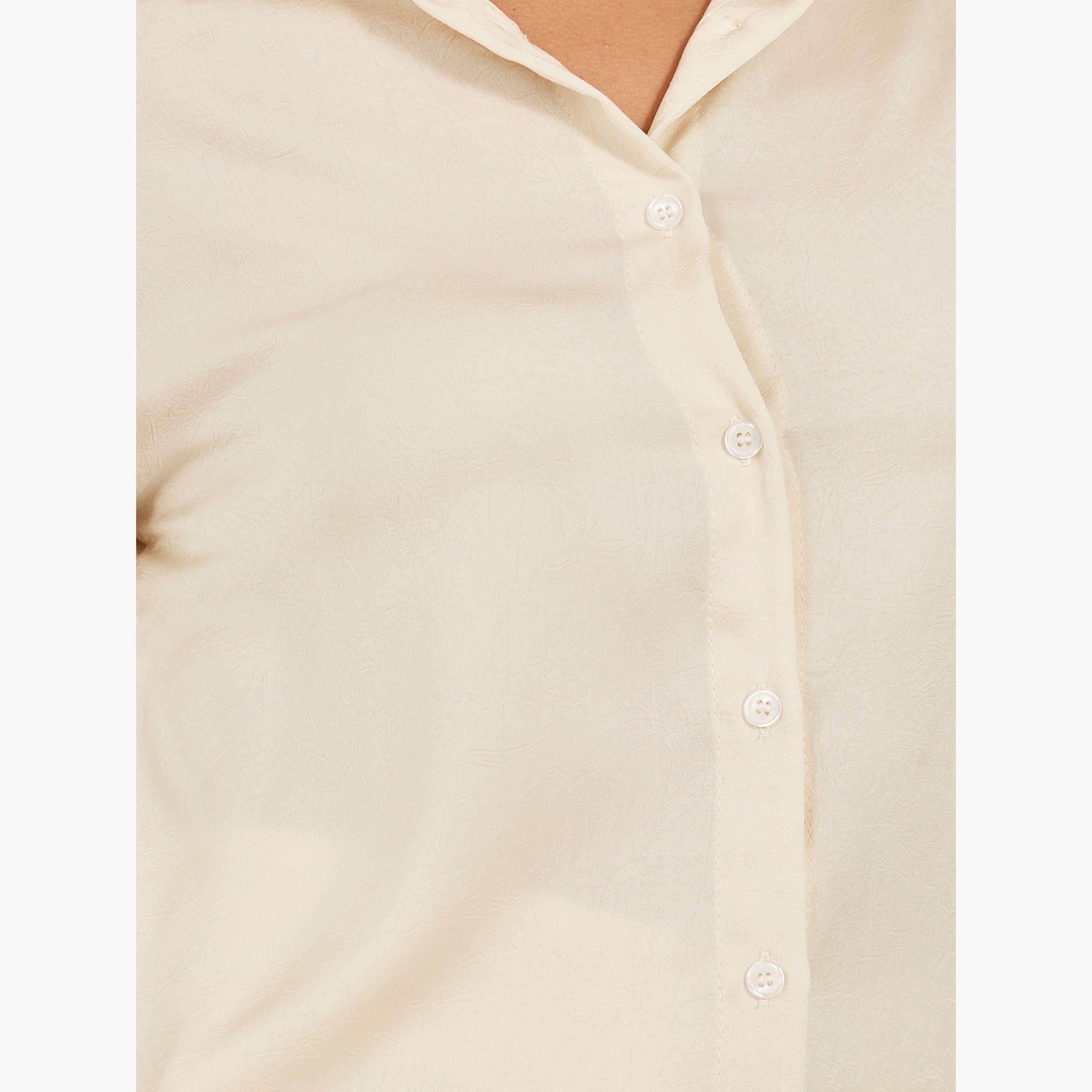 ستايلي -  قميص سادة بأزرار وياقة واسعة-women-clothing-shirtsandblouses-shirts-image-2