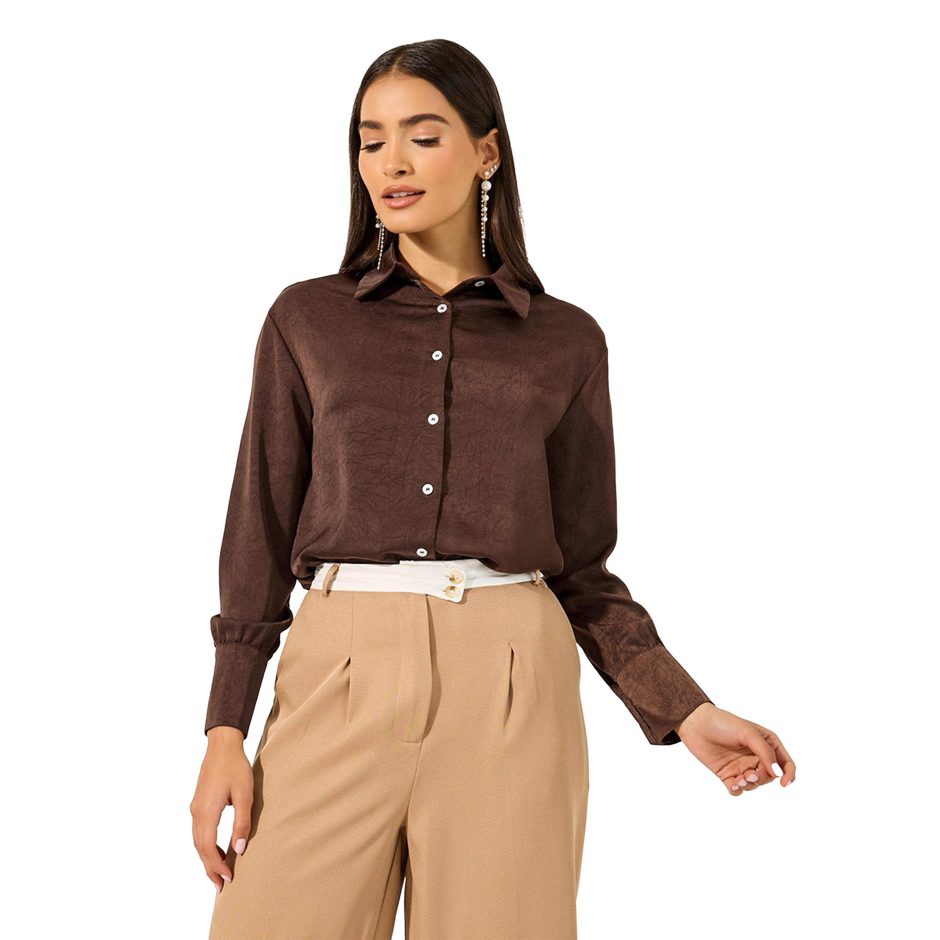 Styli Solid Buttoned Down Spread Collar Shirt-women-clothing-shirtsandblouses-shirts-image-1